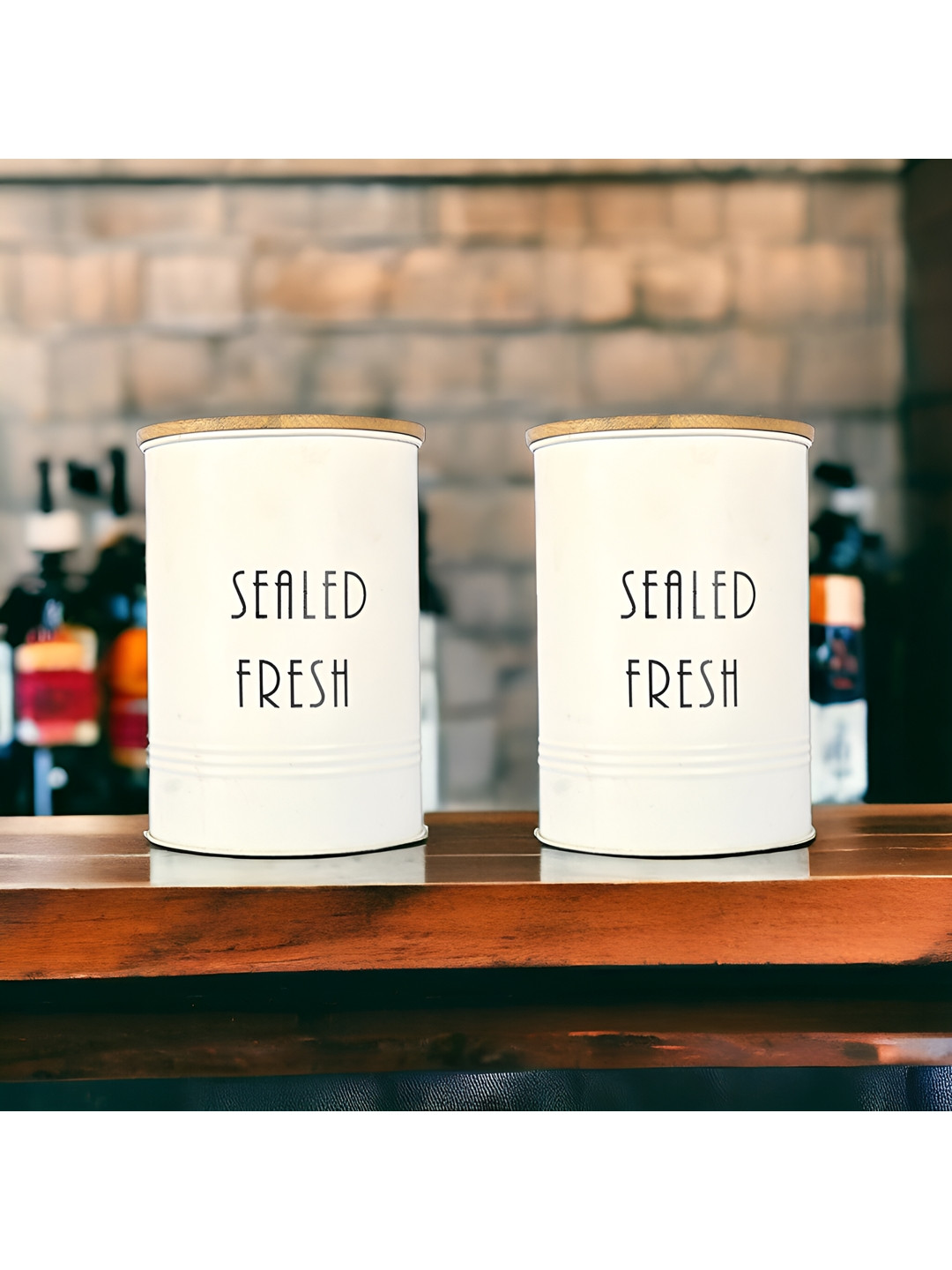 

Femora 2 Pieces White Printed Tin Air Tight Storage Containers With Lid - 900 ml Each