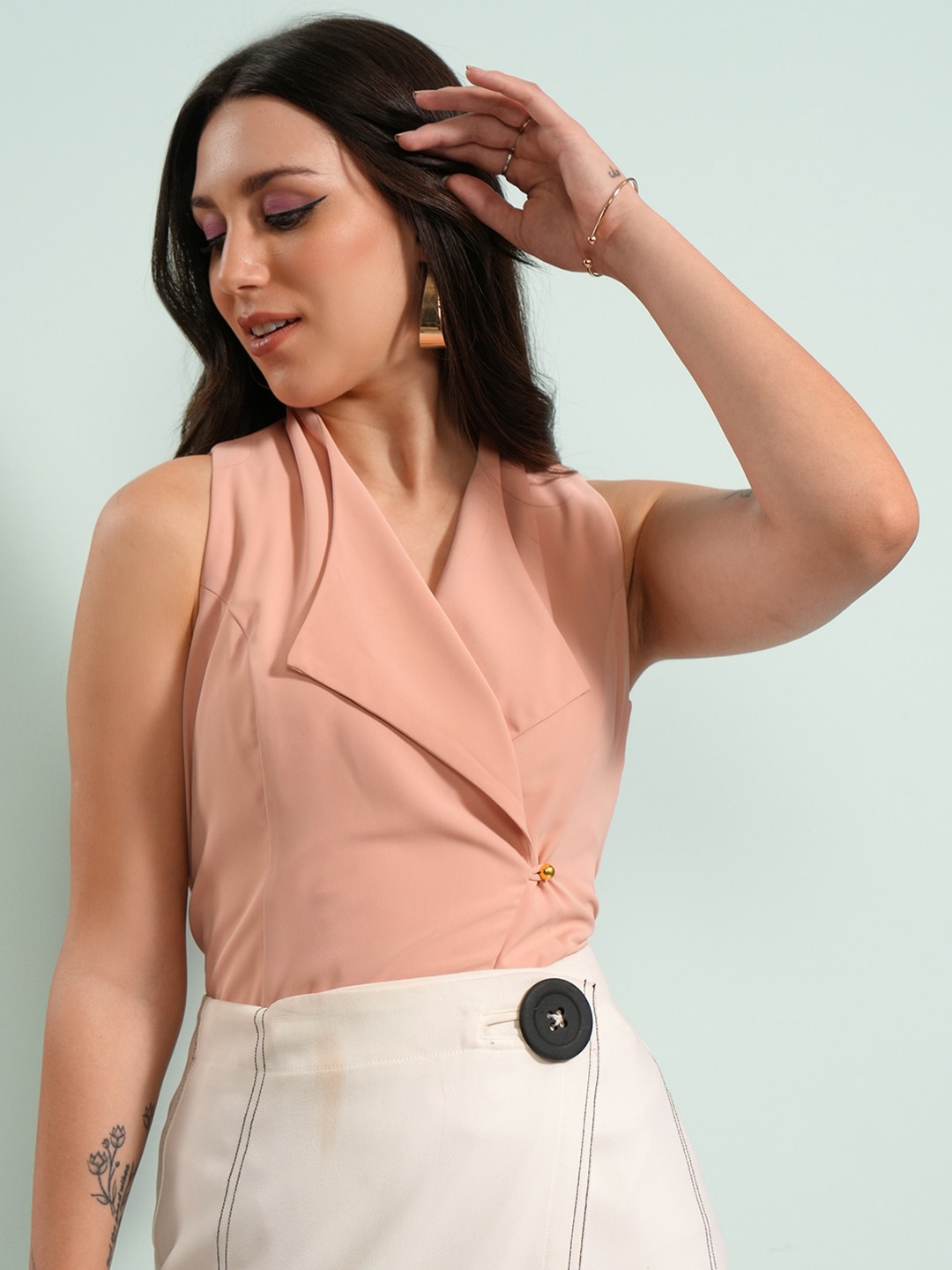 

Tokyo Talkies V-Neck No Sleeves Wrap Top, Peach