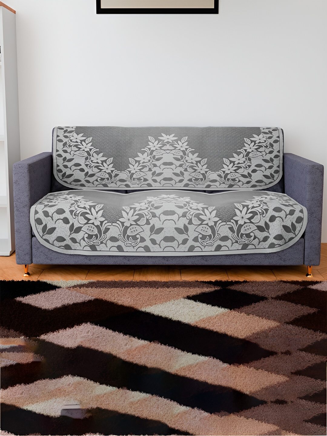 

Kuber Industries Brown & White 6 Pieces 3 Seater Printed Cotton Sofa Cover