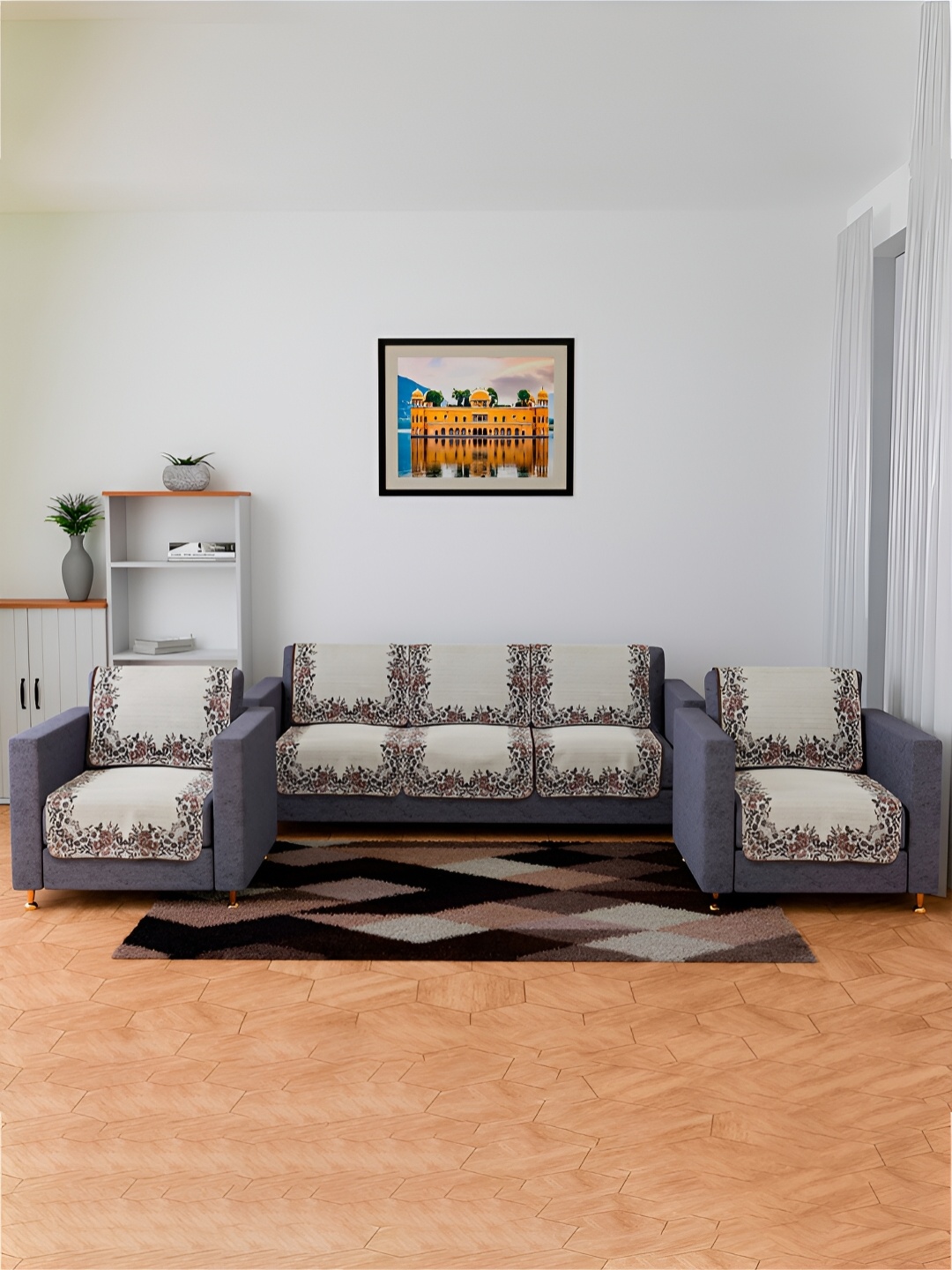 

Kuber Industries Cream & Red 10 Pieces 5 Seater Sofa Cover