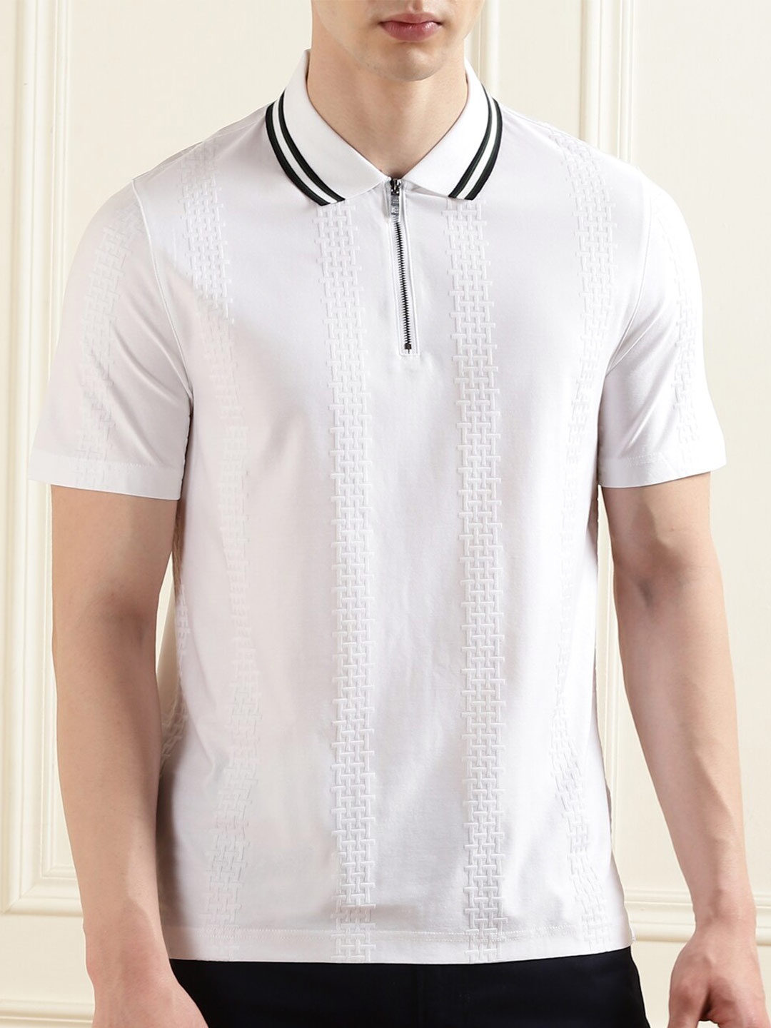 

Ted Baker Striped Polo Collar Short Sleeves Regular Fit T-shirt, White