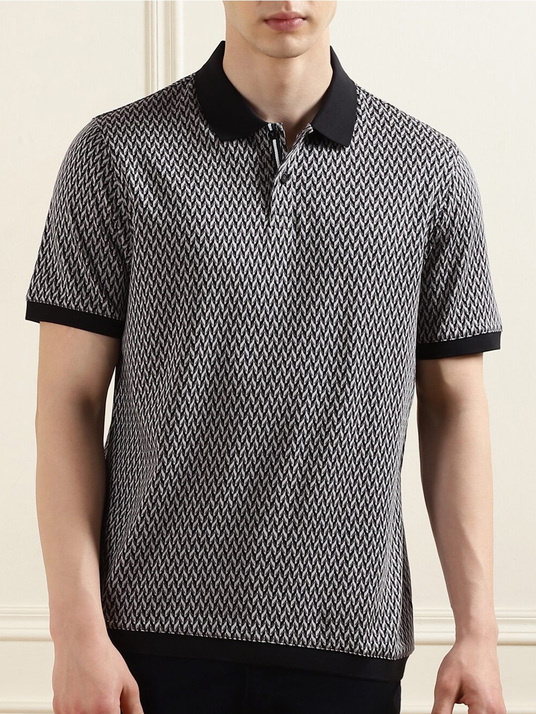 

Ted Baker Geometric Printed Polo Collar Short Sleeves Regular Fit T-shirt, Black