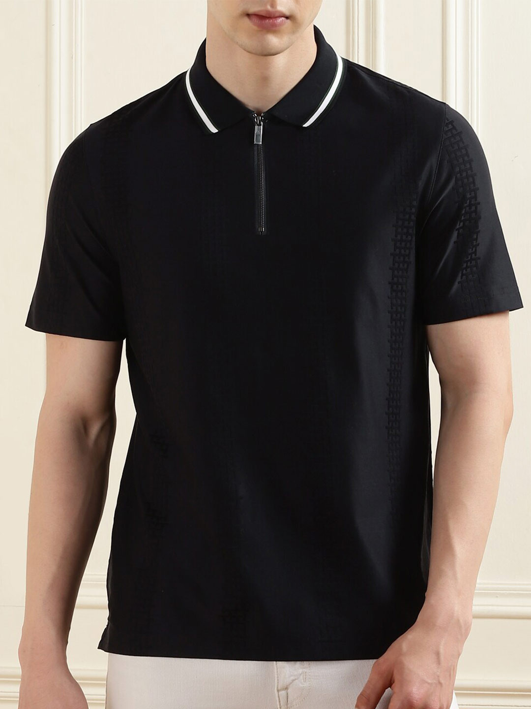 

Ted Baker Self Design Polo Collar Short Sleeves Regular Fit T-shirt, Navy blue