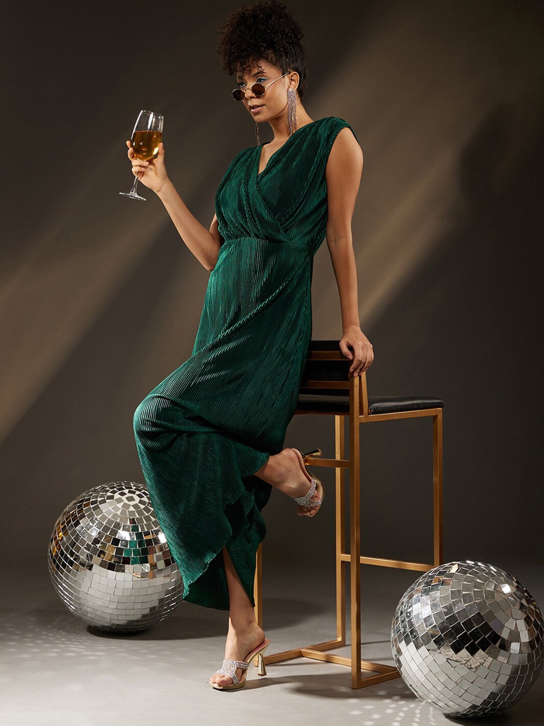 

ATRAENTA Straight V-Neck Maxi Dress, Green