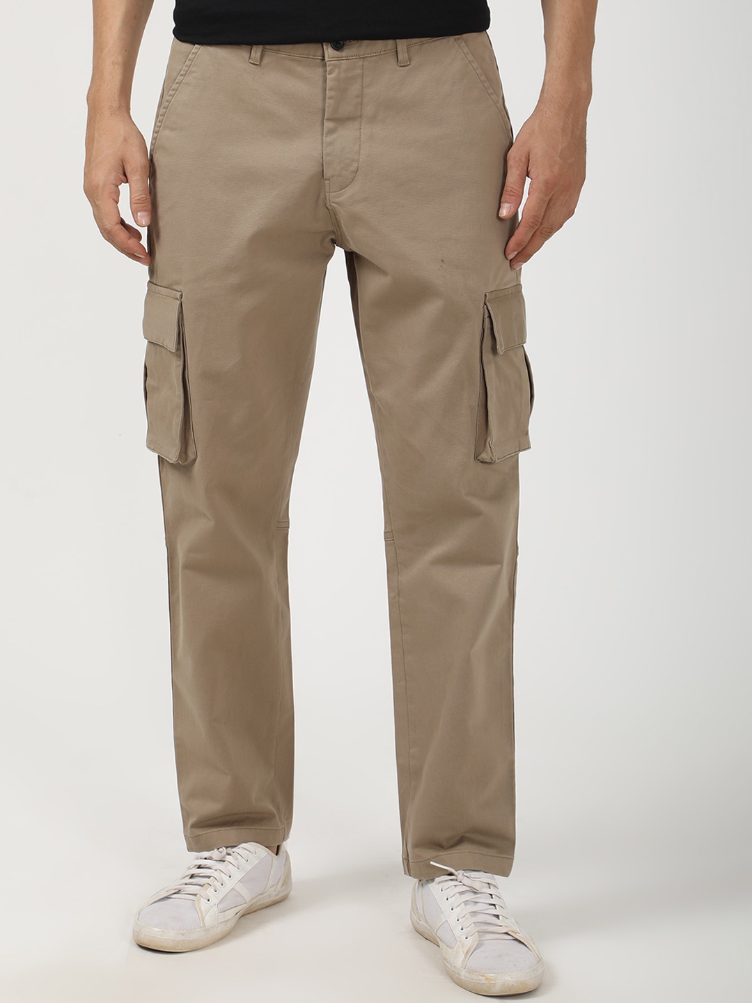 

POE Men Smart Slim Fit Lint Free Cargos Trousers, Khaki