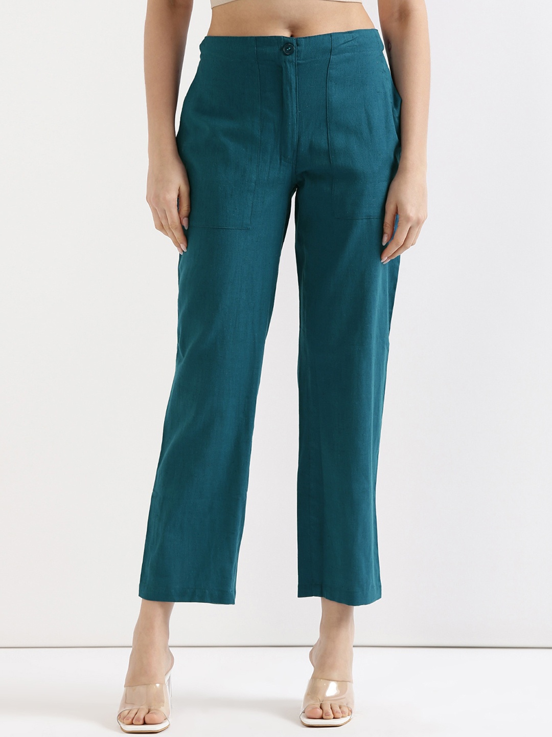 

SAADAA Women Comfort Regular Fit Trousers, Turquoise blue