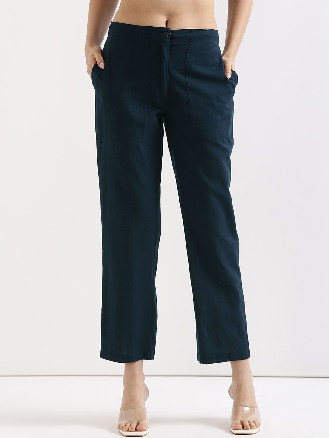 

SAADAA Women Comfort Regular Fit Trousers, Navy blue