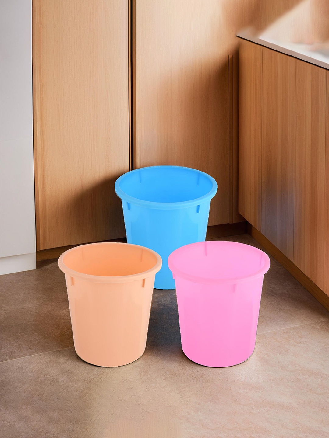 

Kuber Industries Pink & Blue 3 Pieces Open Garbage Dustbins 5L