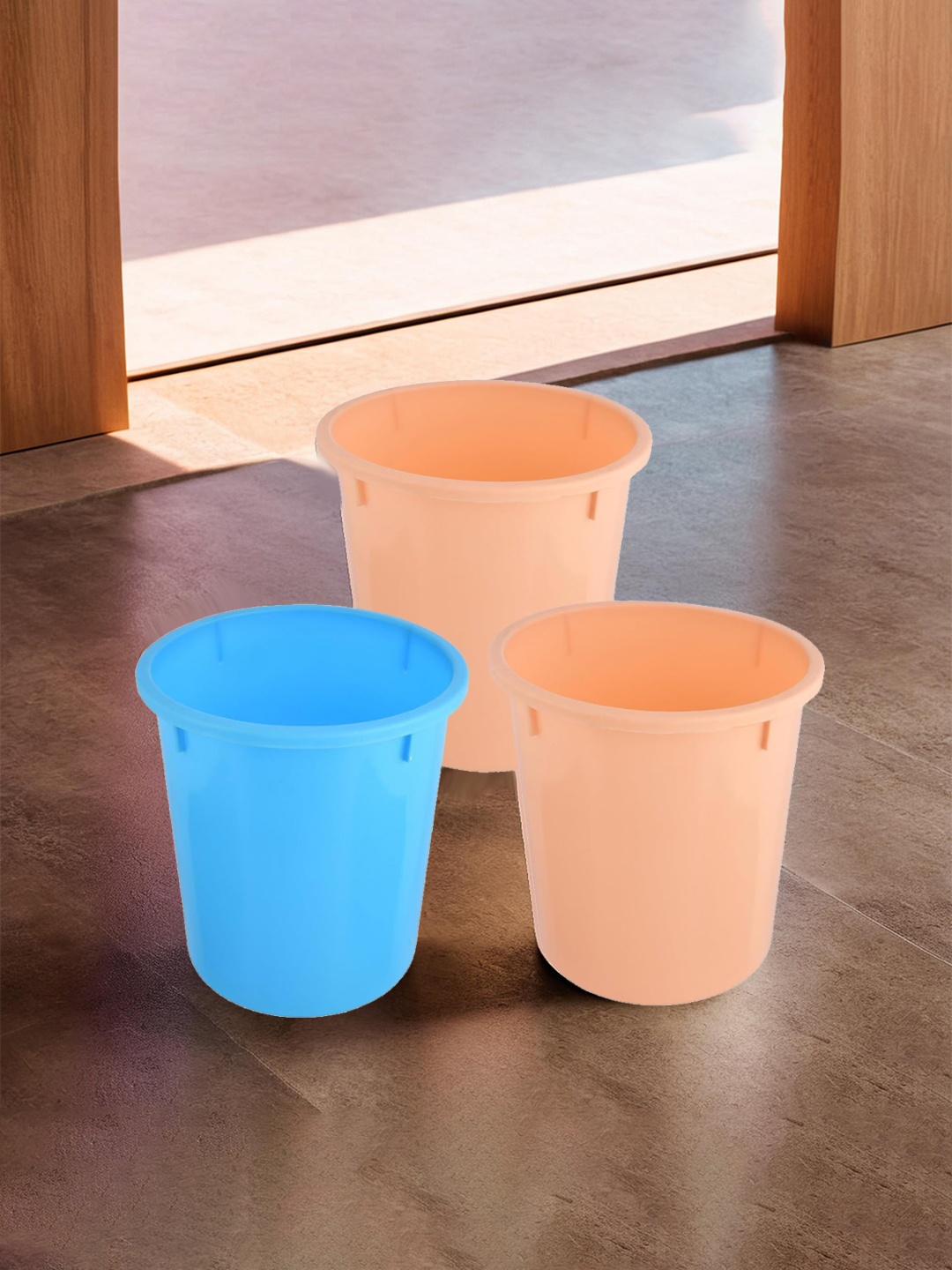 Kuber Industries Peach-Colored & Blue 3 Pieces Garbage Dustbins 5L