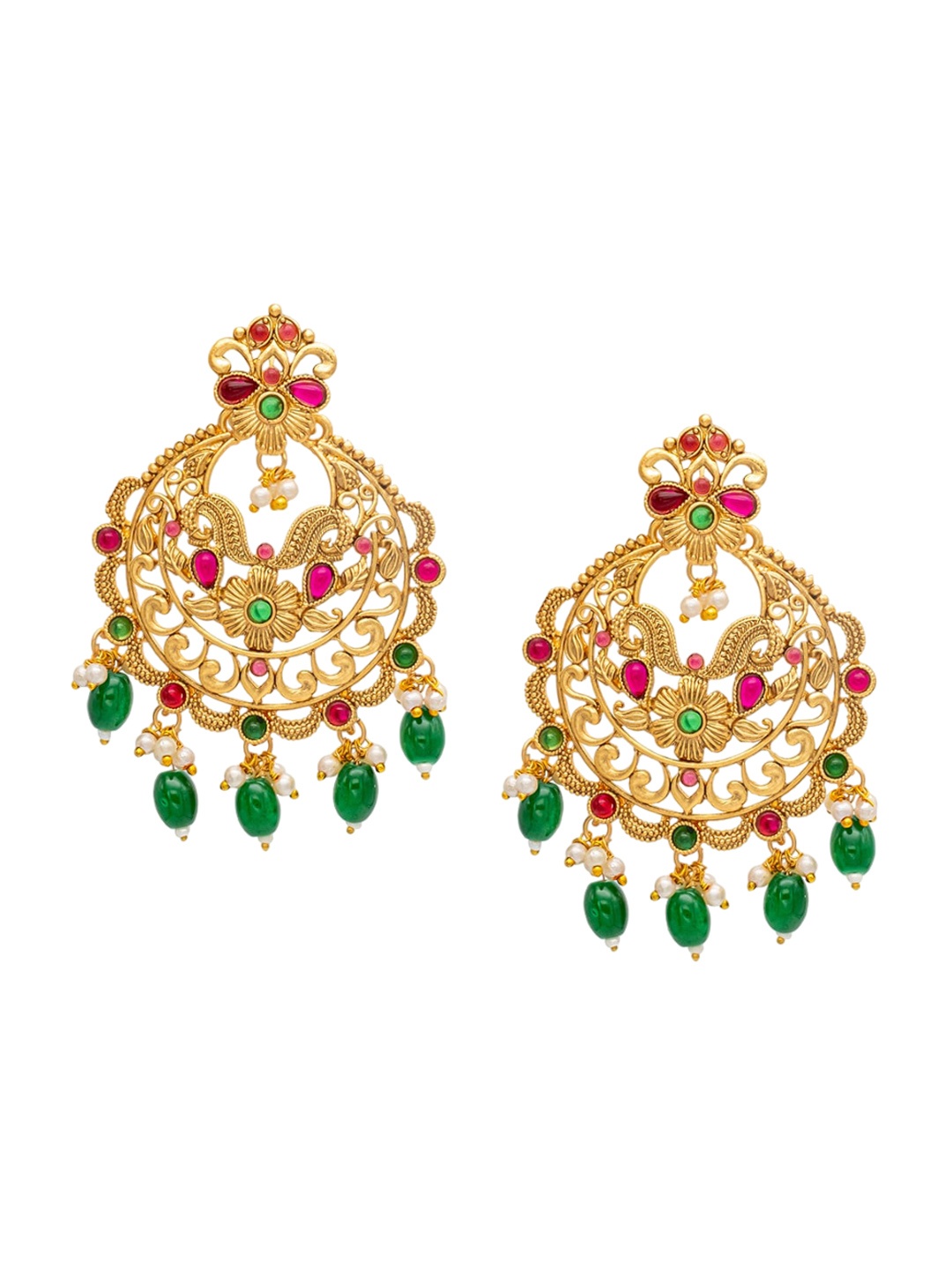 

Shining Jewel - By Shivansh Gold-Plated Cubic Zirconia Studded Contemporary Chandbalis