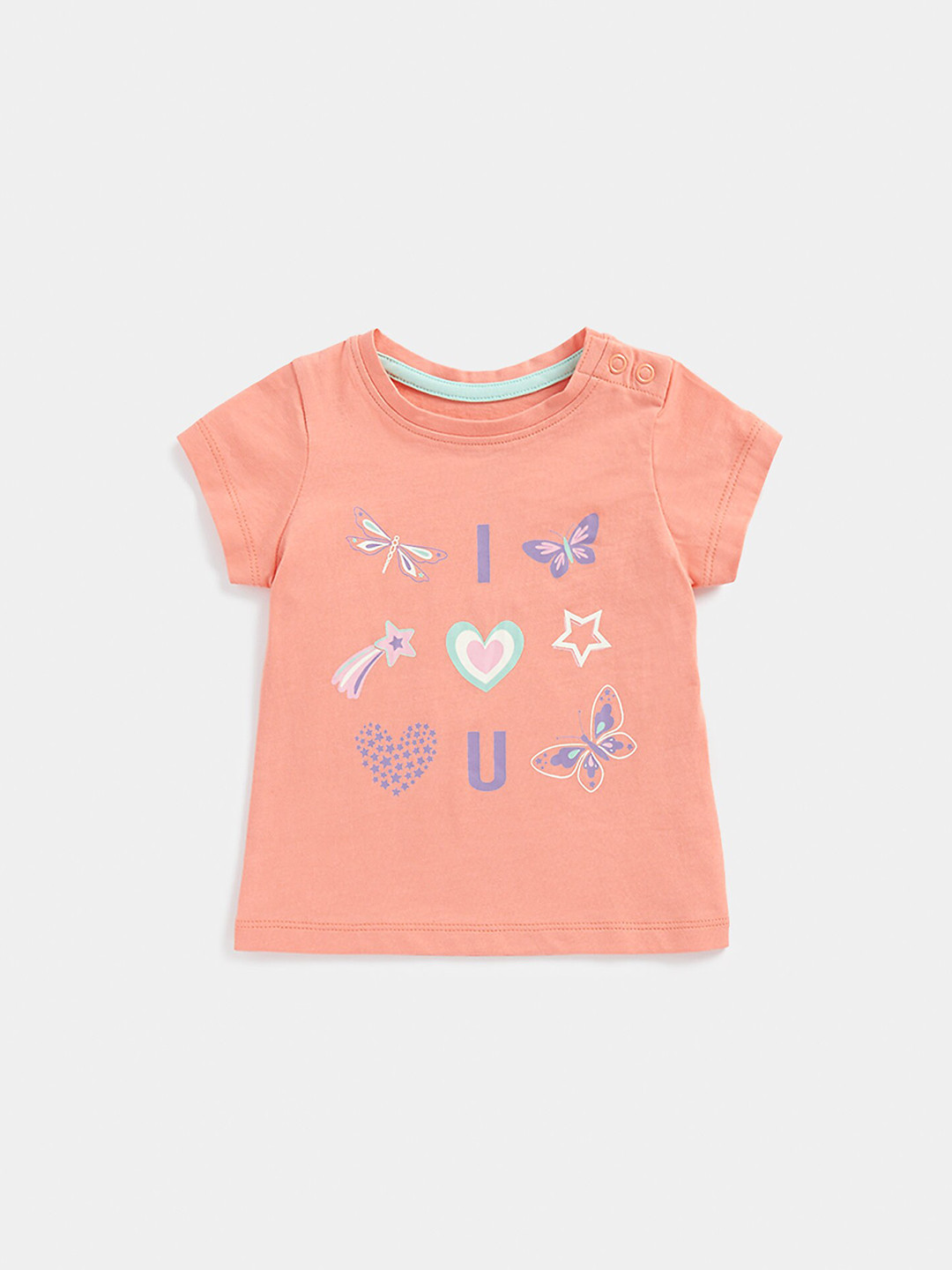

mothercare Girls Round Neck Short Sleeves Typography Printed Regular Fit Cotton T-shirt, Peach