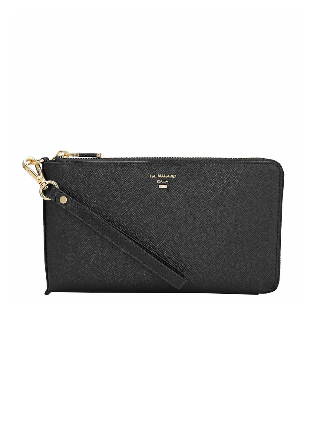 

Da Milano Unisex Textured Leather Zip Around Wallet, Black