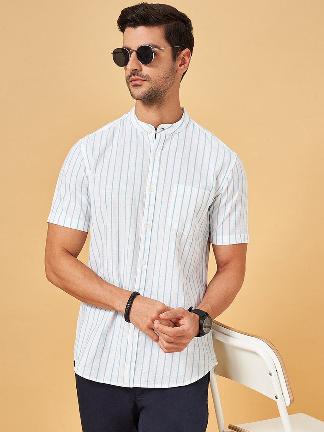 

BYFORD by Pantaloons Striped Cotton Casual Shirt, White