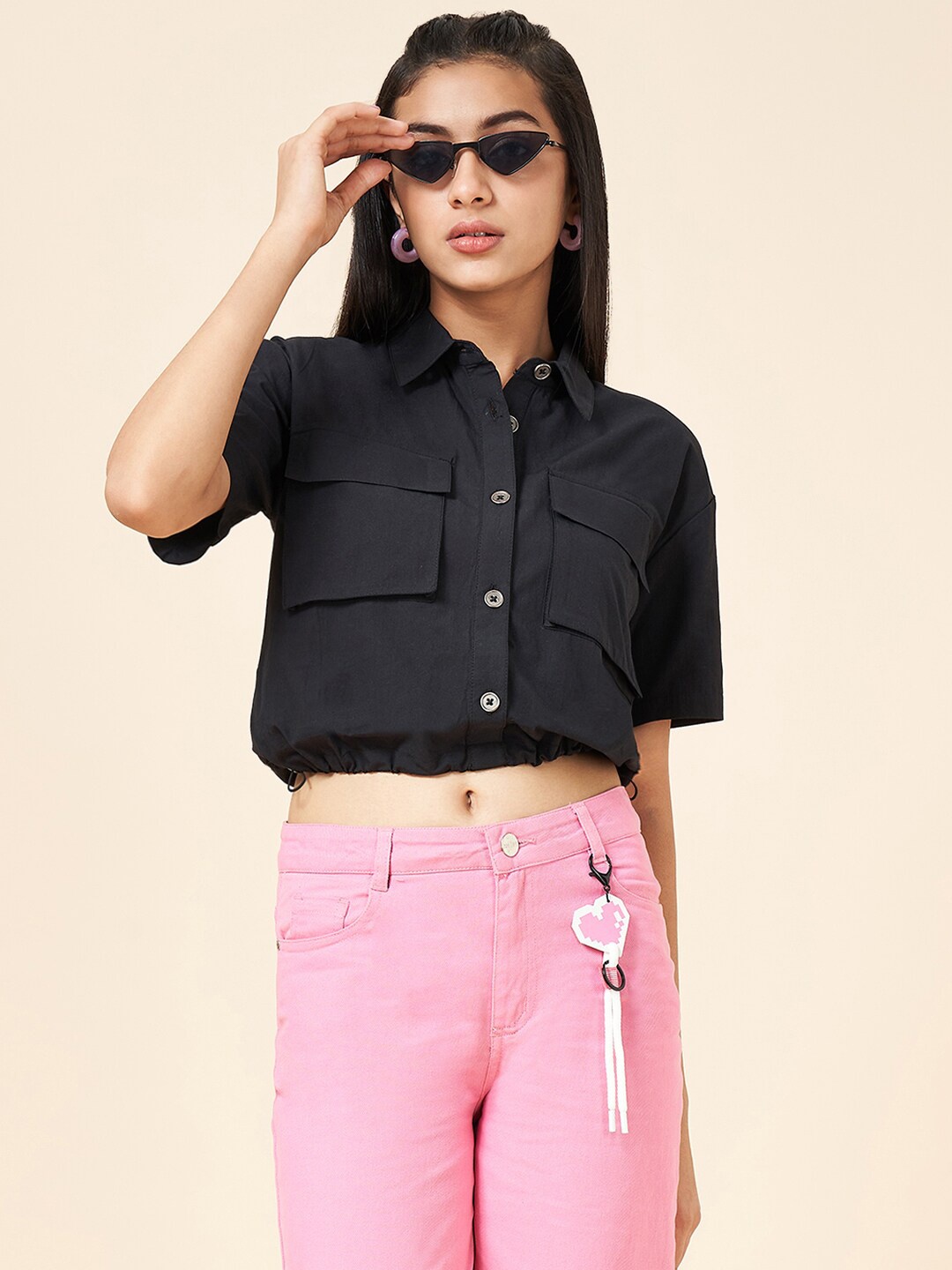 

Coolsters by Pantaloons Girls Spread Collar Cotton Crop Casual Shirt, Black