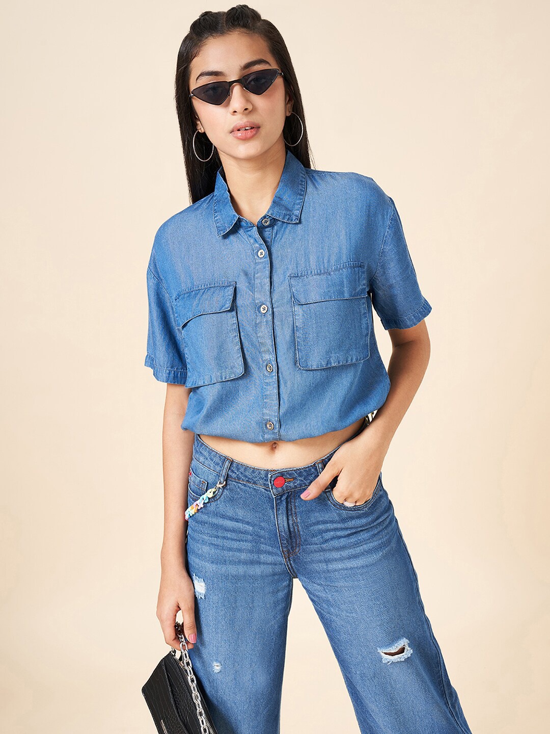 

Coolsters by Pantaloons Girls Spread Collar Cotton Crop Casual Shirt, Blue