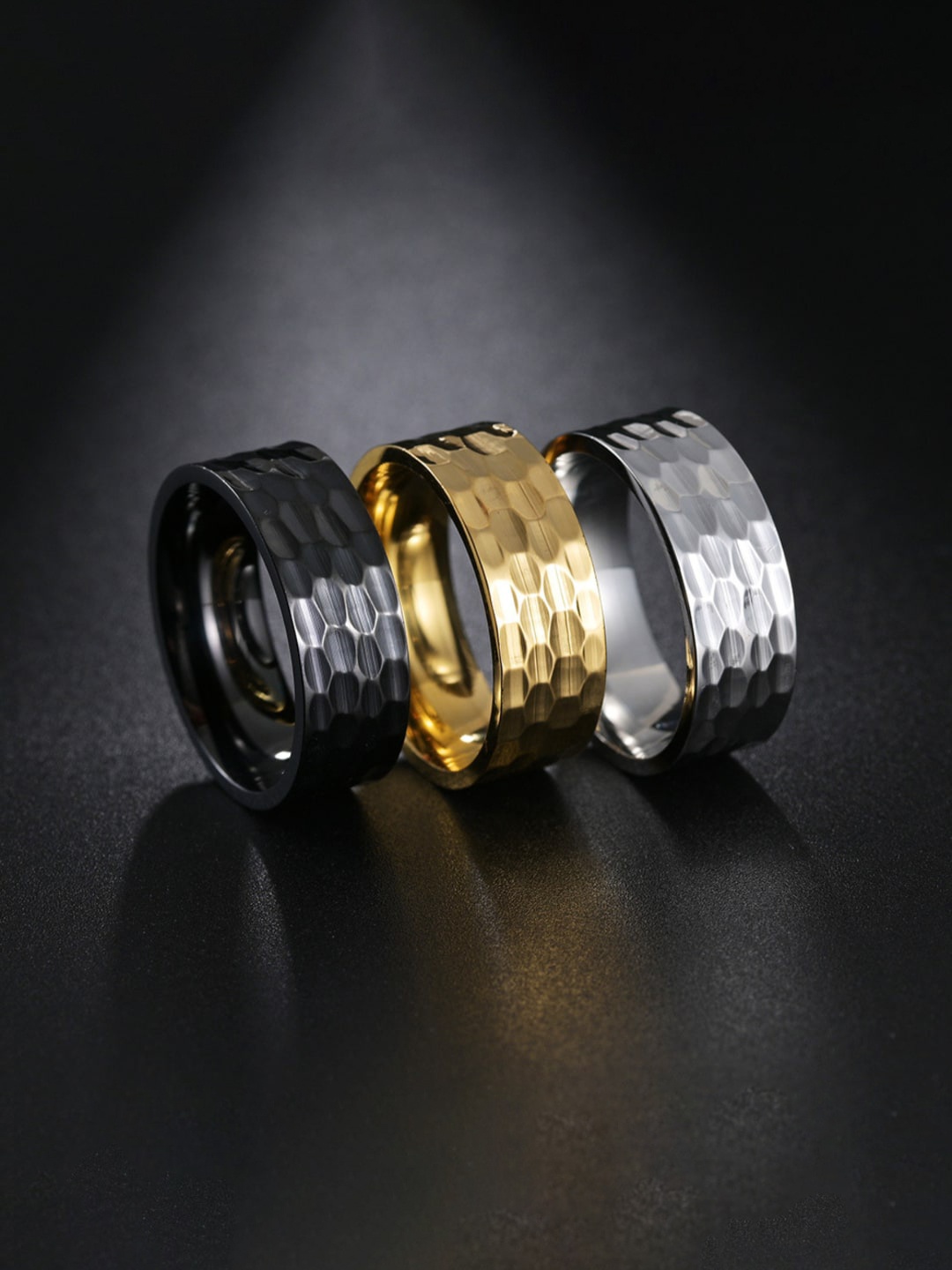 

SALTY Stainless Steel Textured Band Finger Rings, Black