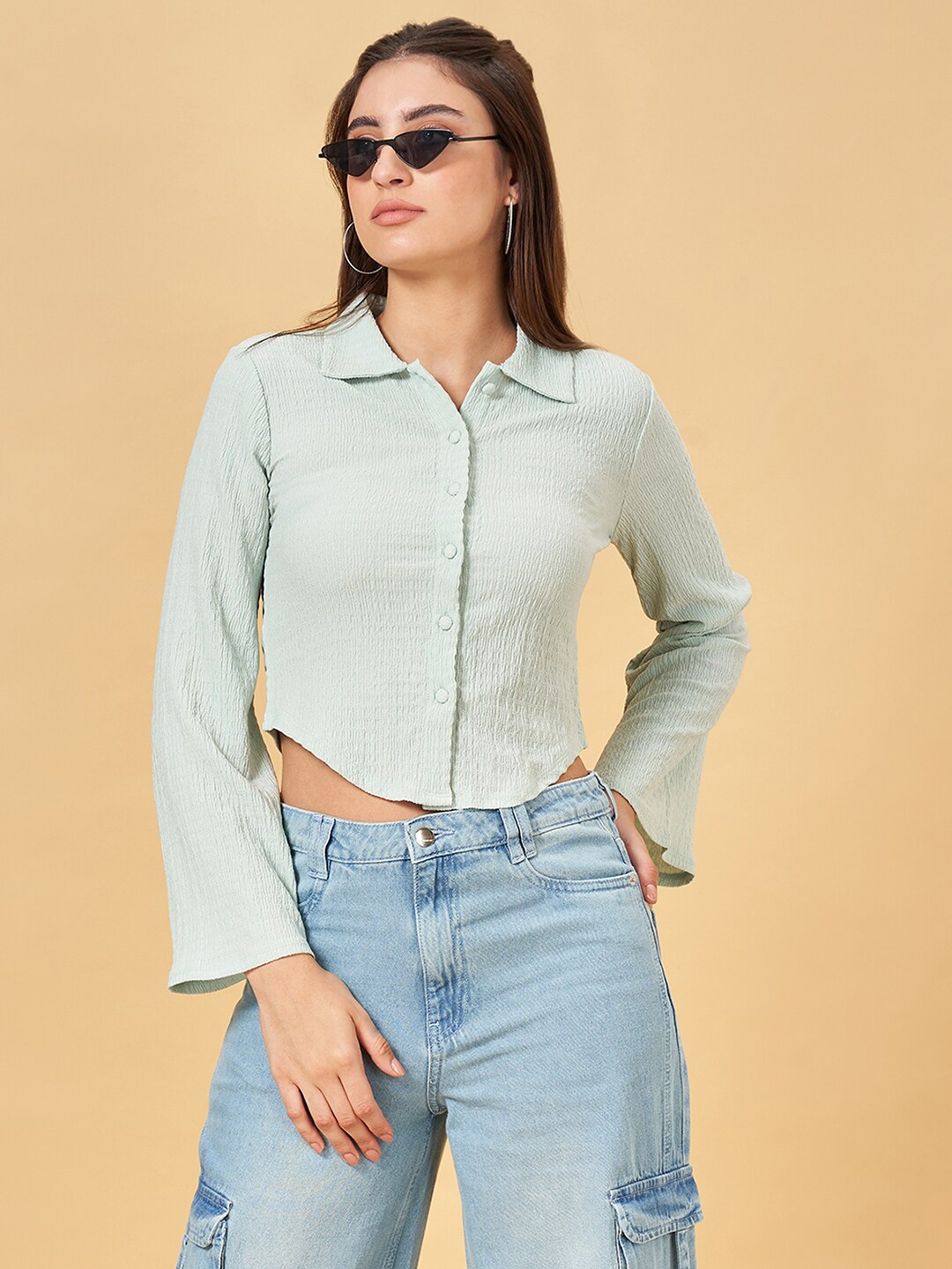 

SF JEANS by Pantaloons Spread Collar Slim Fit Opaque Casual Shirt, Green