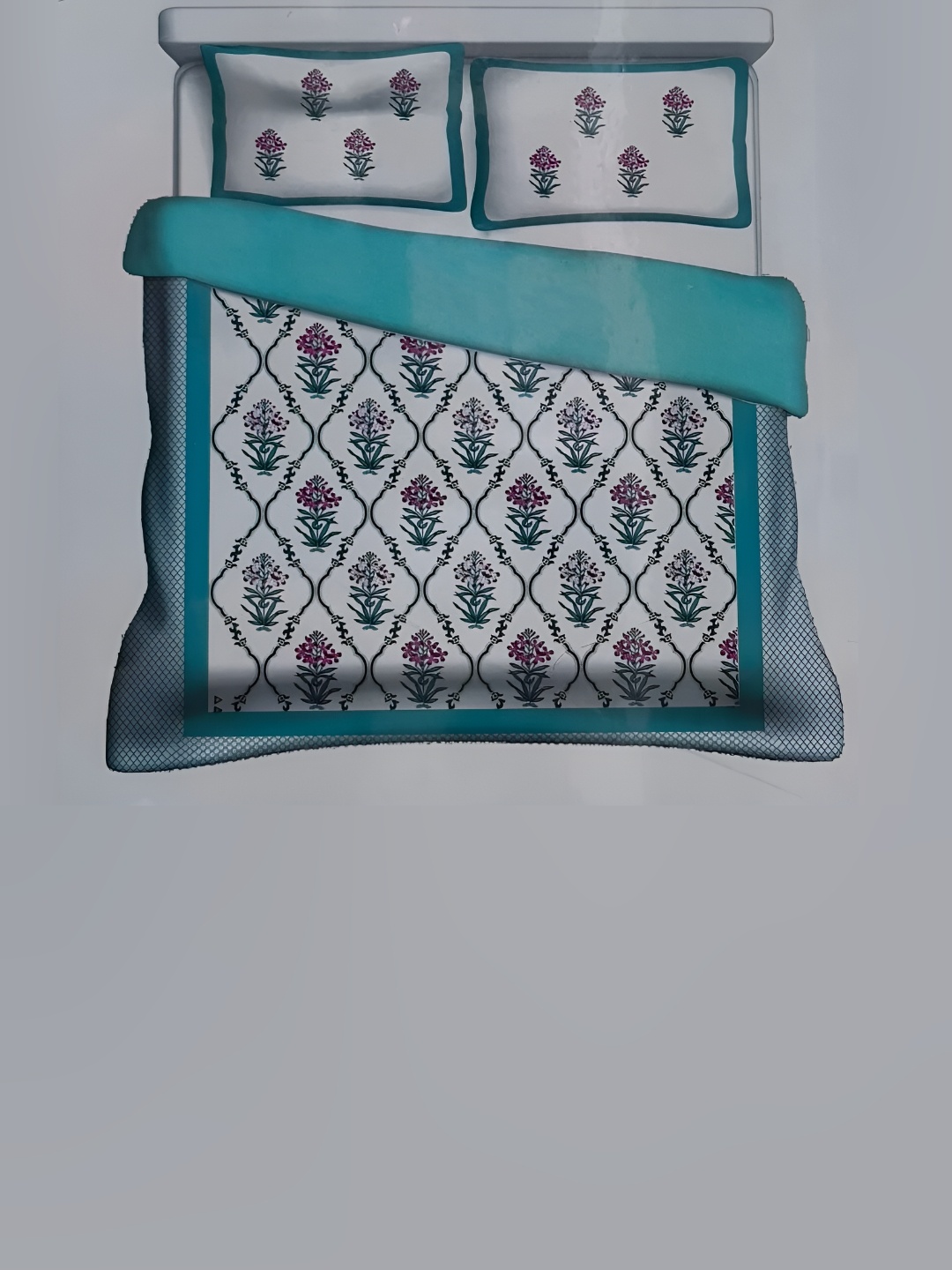 

Signature White & Blue Floral Cotton 210 TC King Bedsheet With 2 Pillow Covers