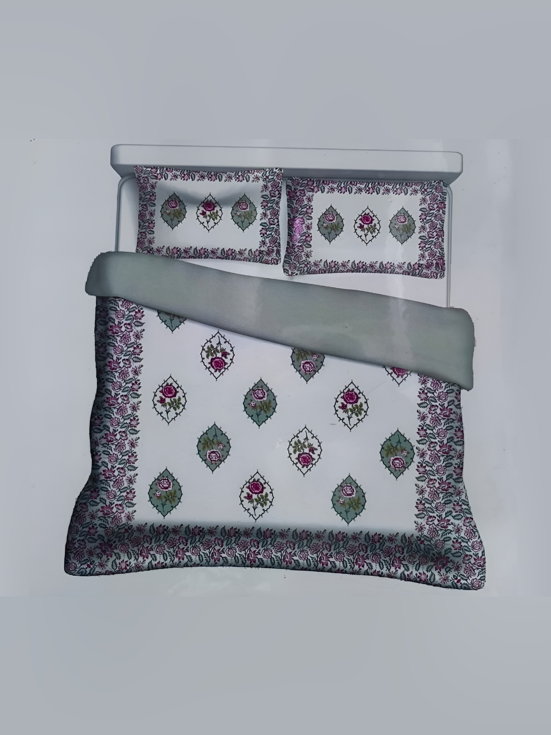 

Signature Green & Pink Ethnic Motifs Cotton 210 TC King Bedsheet With 2 Pillow Covers