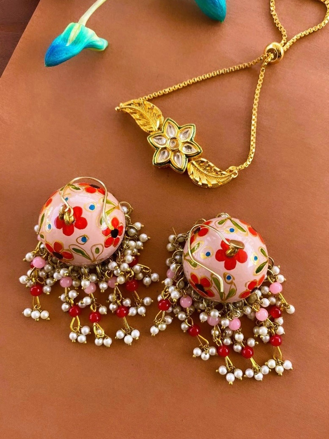 

ATIBELLE Gold-Plated Floral Kundan-Studded Jewellery Set