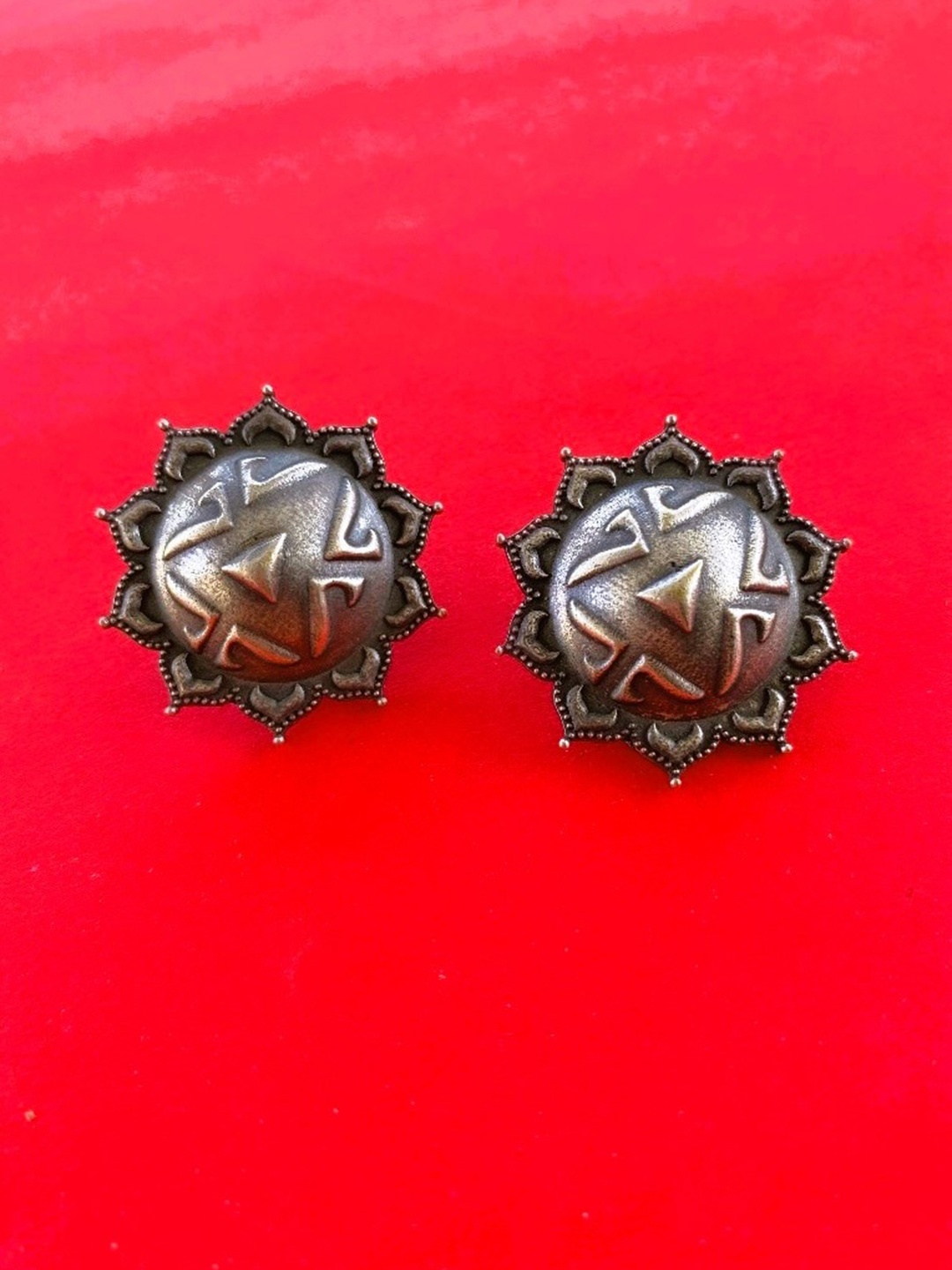 

ATIBELLE German Silver Plated Textured Oxidised Studs Earrings