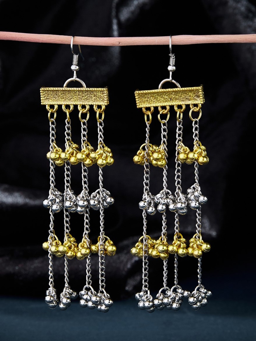 

ATIBELLE Gold & Silver Plated & Ghunghroo Studded & Layered Drop Earrings