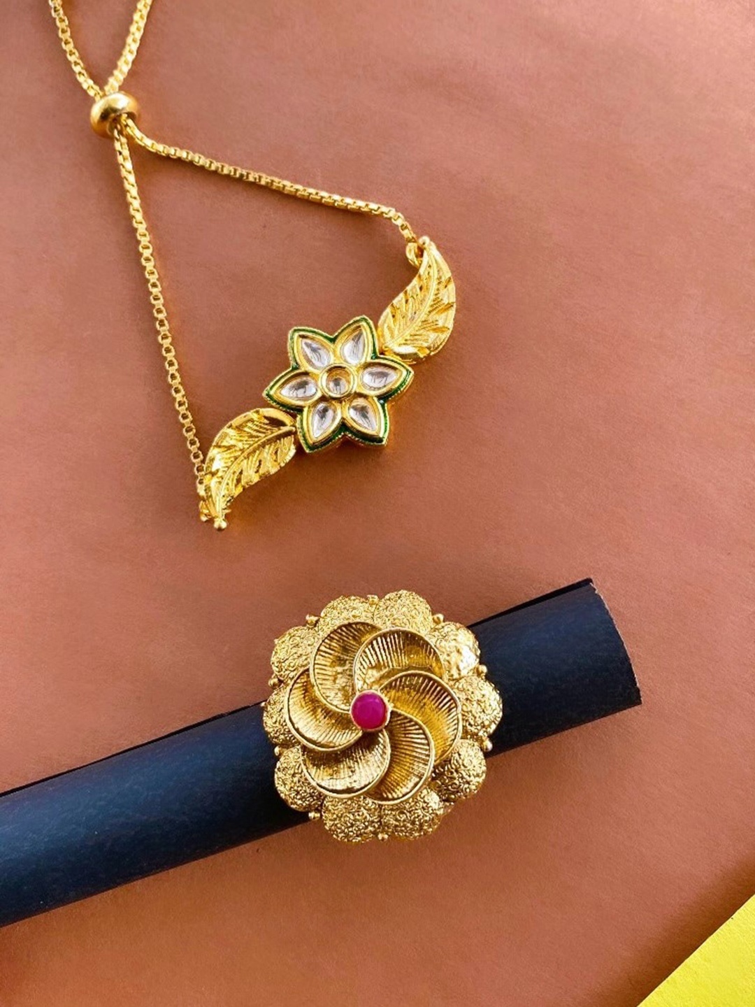 

ATIBELLE Gold-Plated Kundan Stone-Studded Jewellery Set