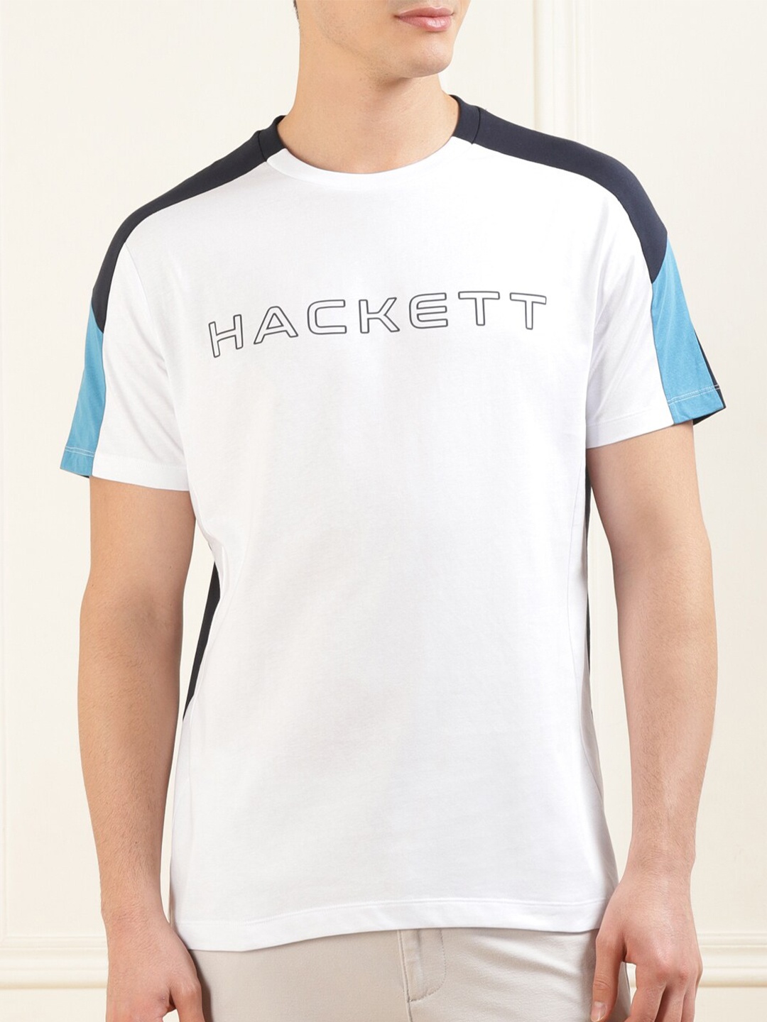 

HACKETT LONDON Colourblocked Cotton Regular Fit T-shirt, White