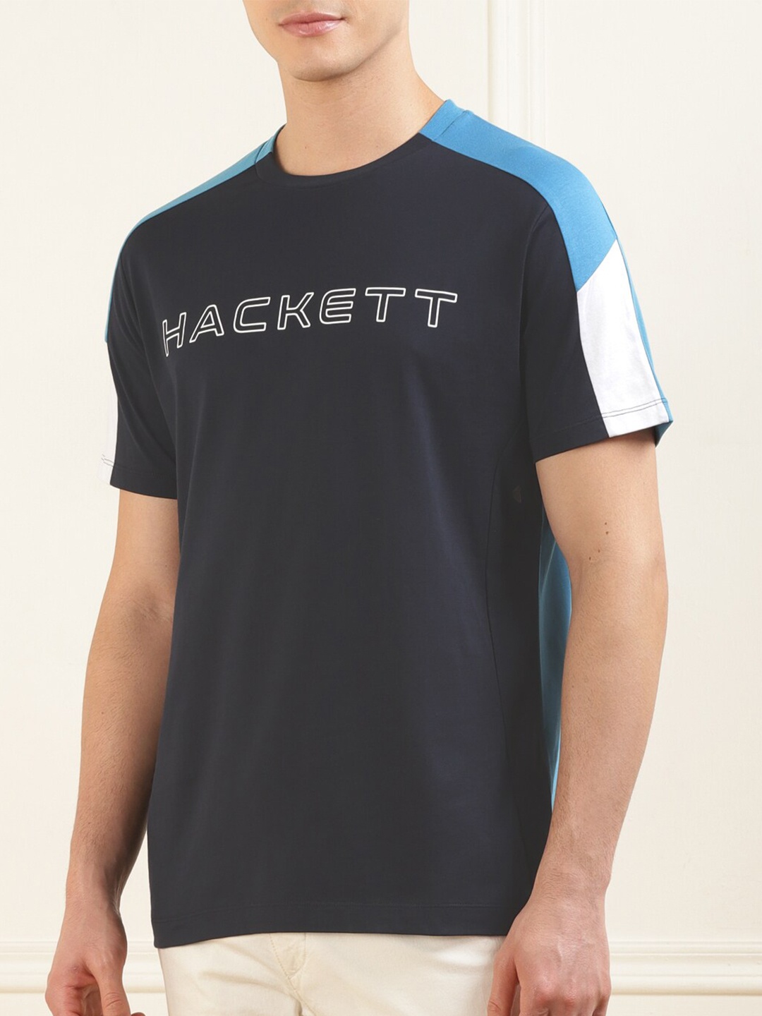 HACKETT LONDON Colourblocked Cotton T-shirt, Navy blue