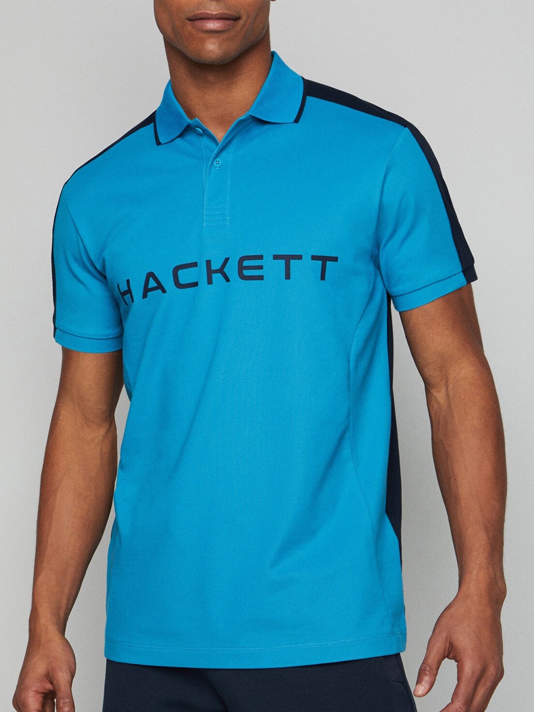 

HACKETT LONDON Colourblocked Polo Collar Cotton T-shirt, Blue