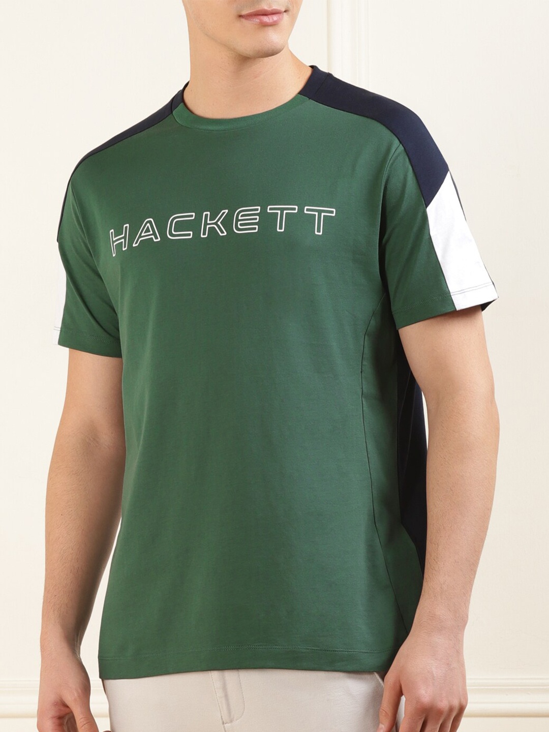 HACKETT LONDON Colourblocked Cotton T-shirt, Green