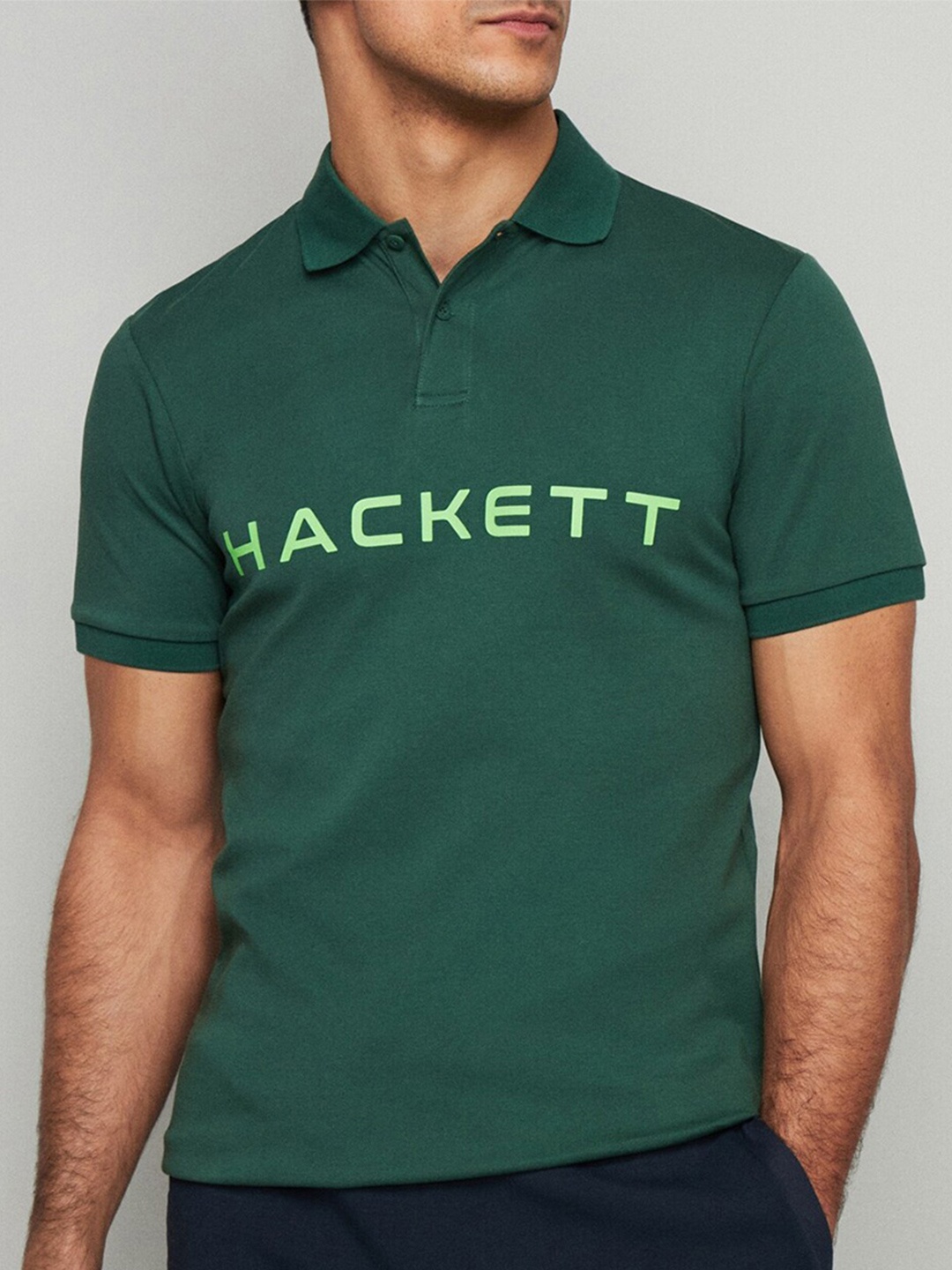 HACKETT LONDON Polo Collar Cotton T-shirt, Green
