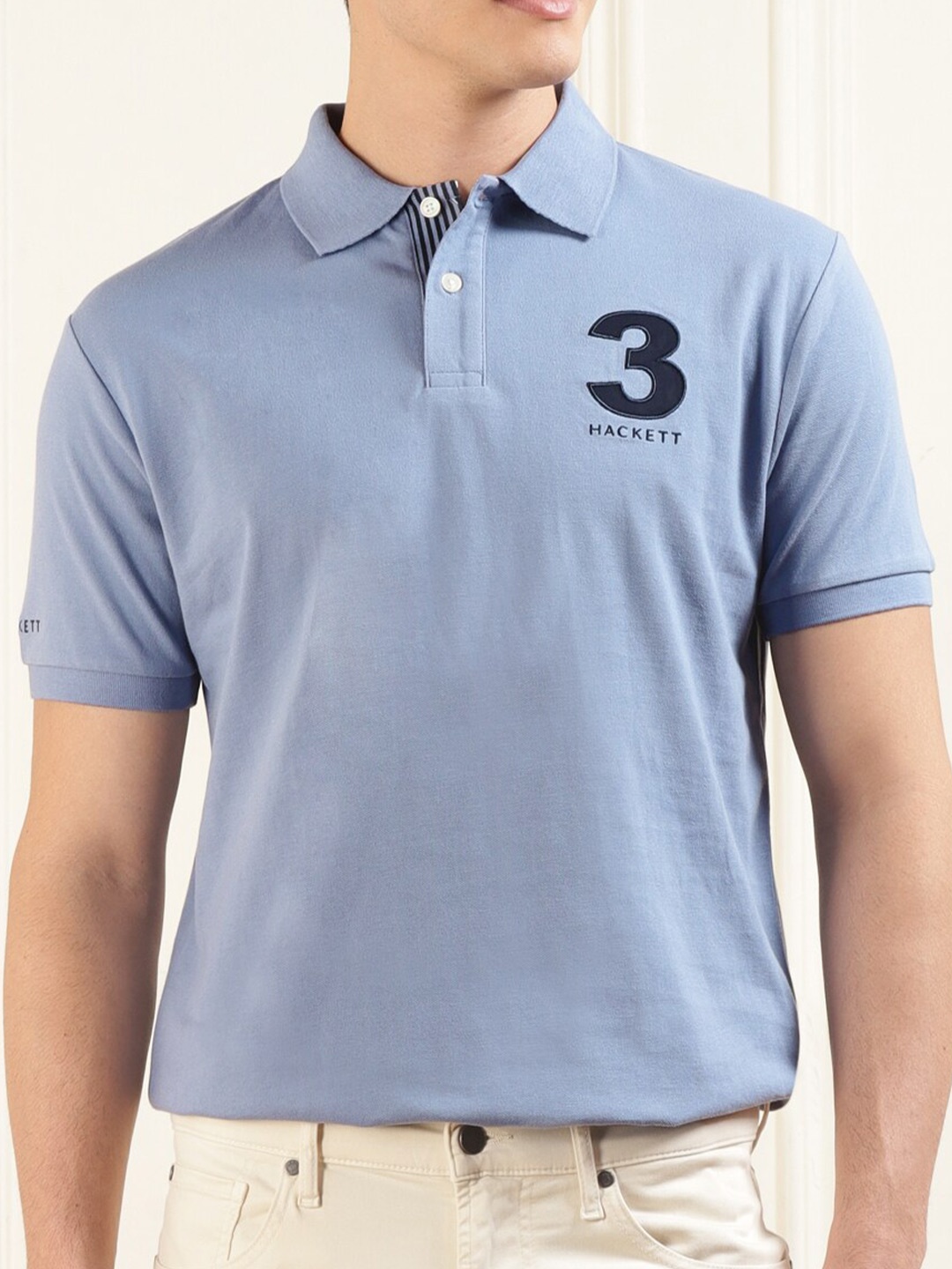 

HACKETT LONDON Polo Collar Short Sleeves Applique Cotton Casual T-shirt, Blue