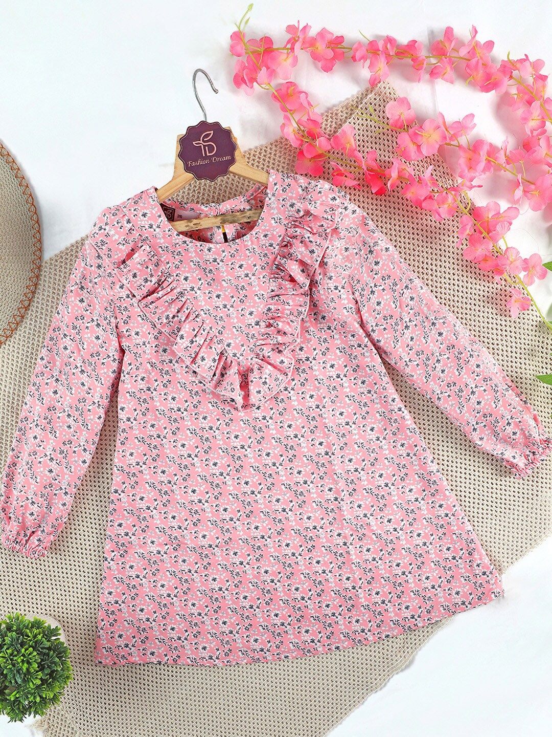 

BAESD Girls Floral Printed Fit & Flare Dress, Pink