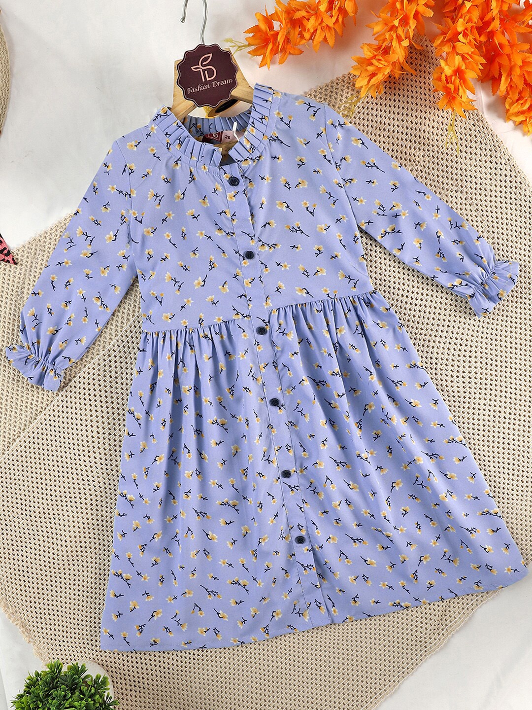 

BAESD Mandarin Collar Floral Print Fit & Flare Dress, Blue