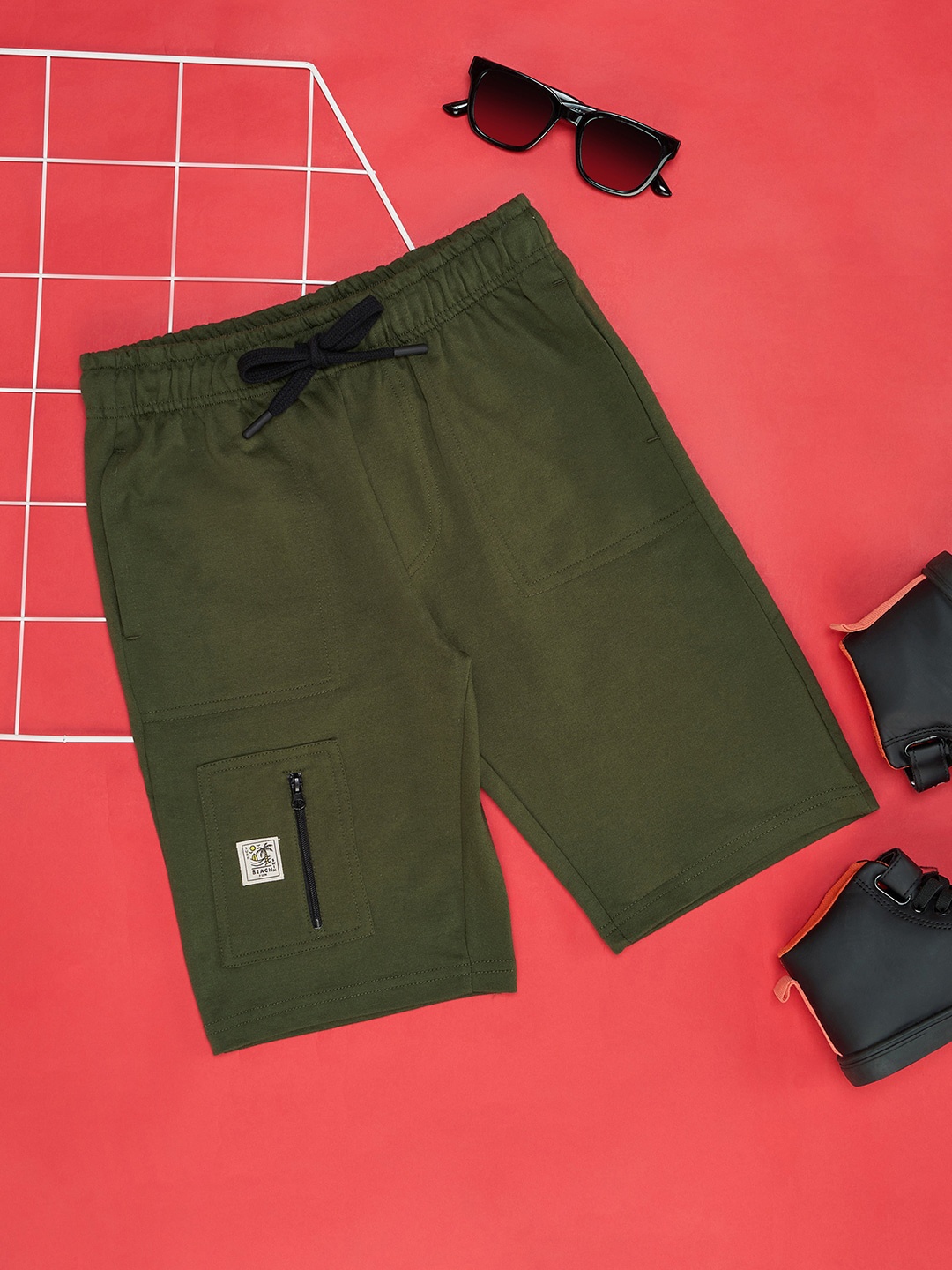 

Pantaloons Junior Boys Mid-Rise Cotton Regular Shorts, Olive