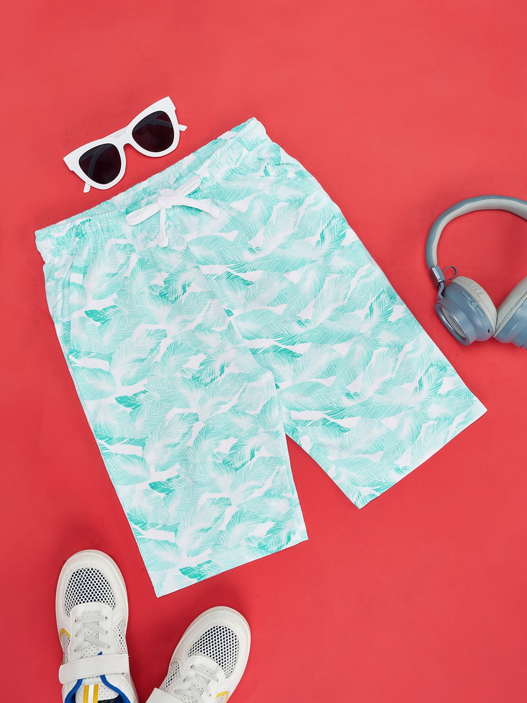 Pantaloons Junior Boys Graphic Printed Cotton Shorts, Blue