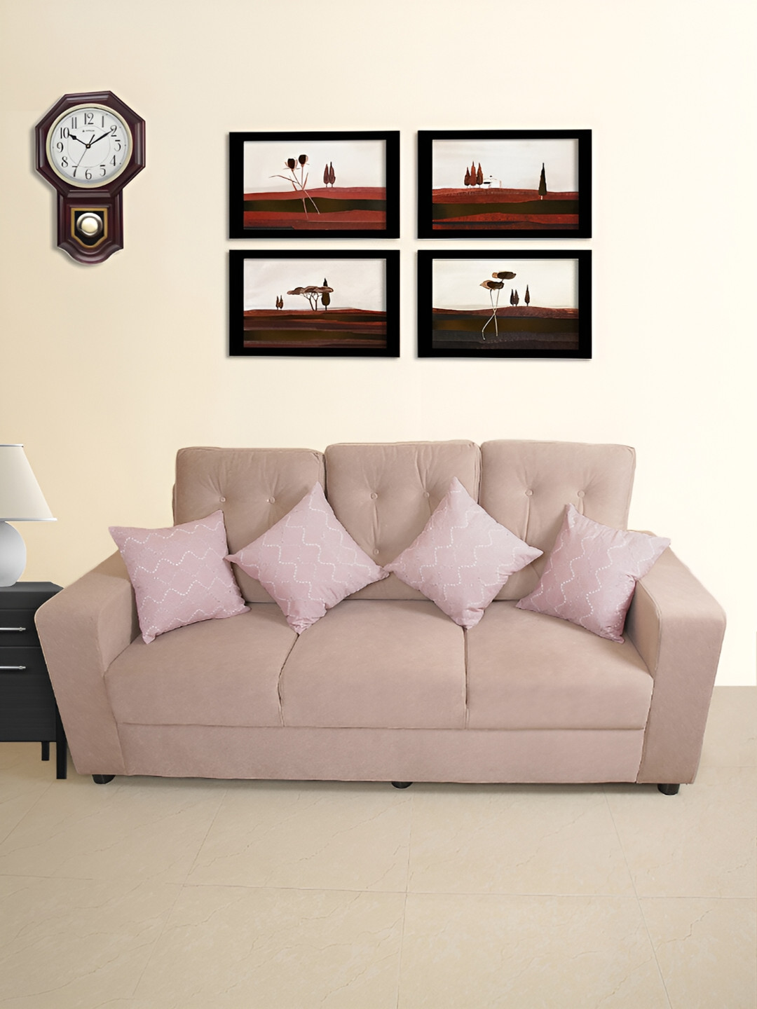 

Aura Pink & White 4 Pieces Embroidered Cotton Square Cushion Covers