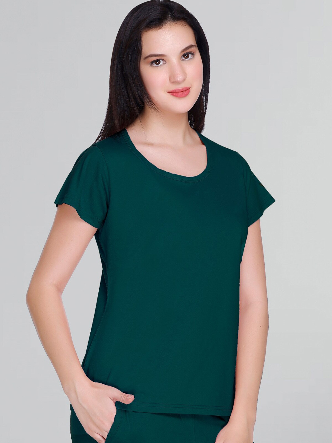 

GODFREY Round Neck Solid T-shirt, Turquoise blue