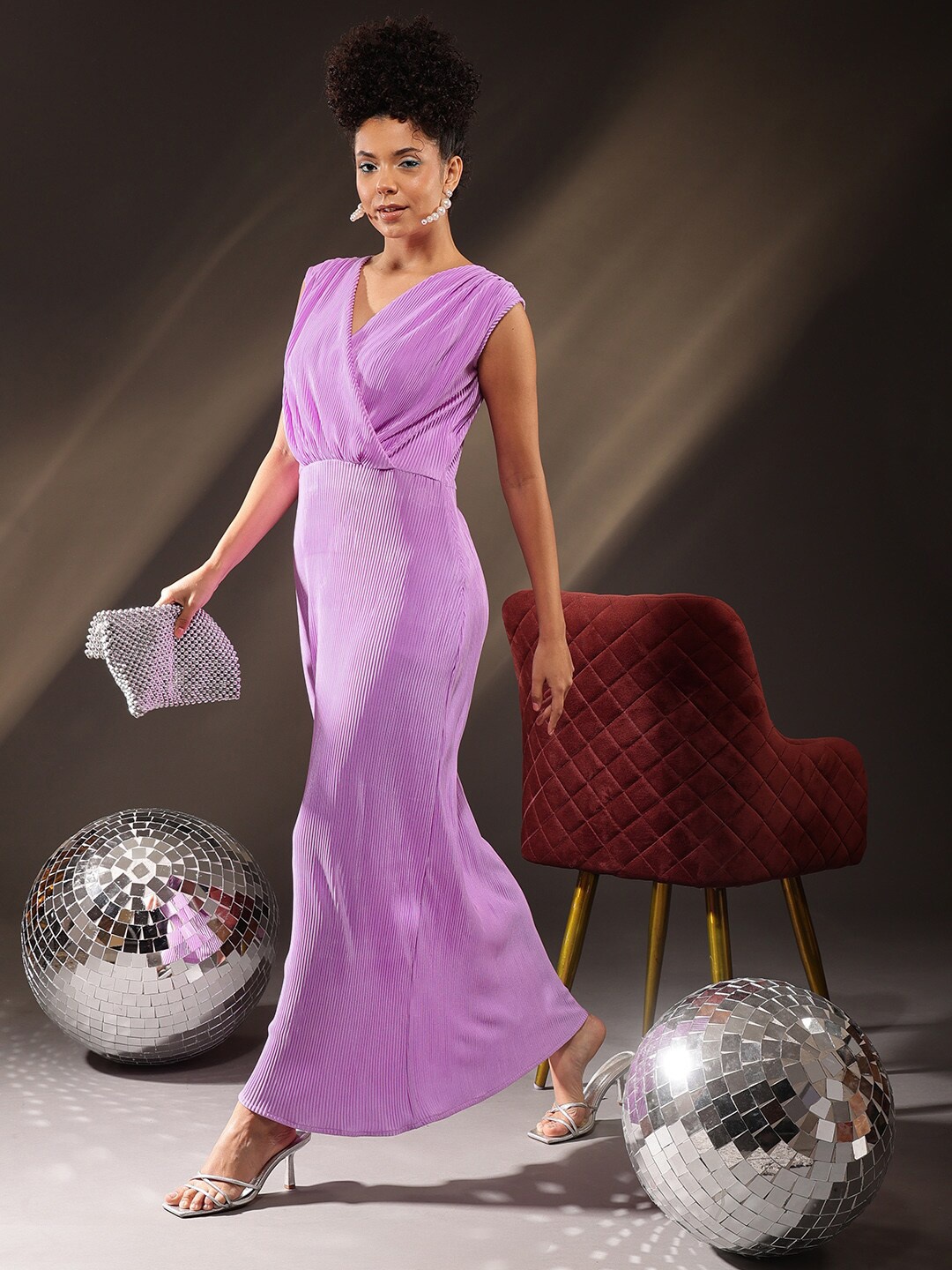 

BAESD V-Neck Satin Maxi Dress, Purple