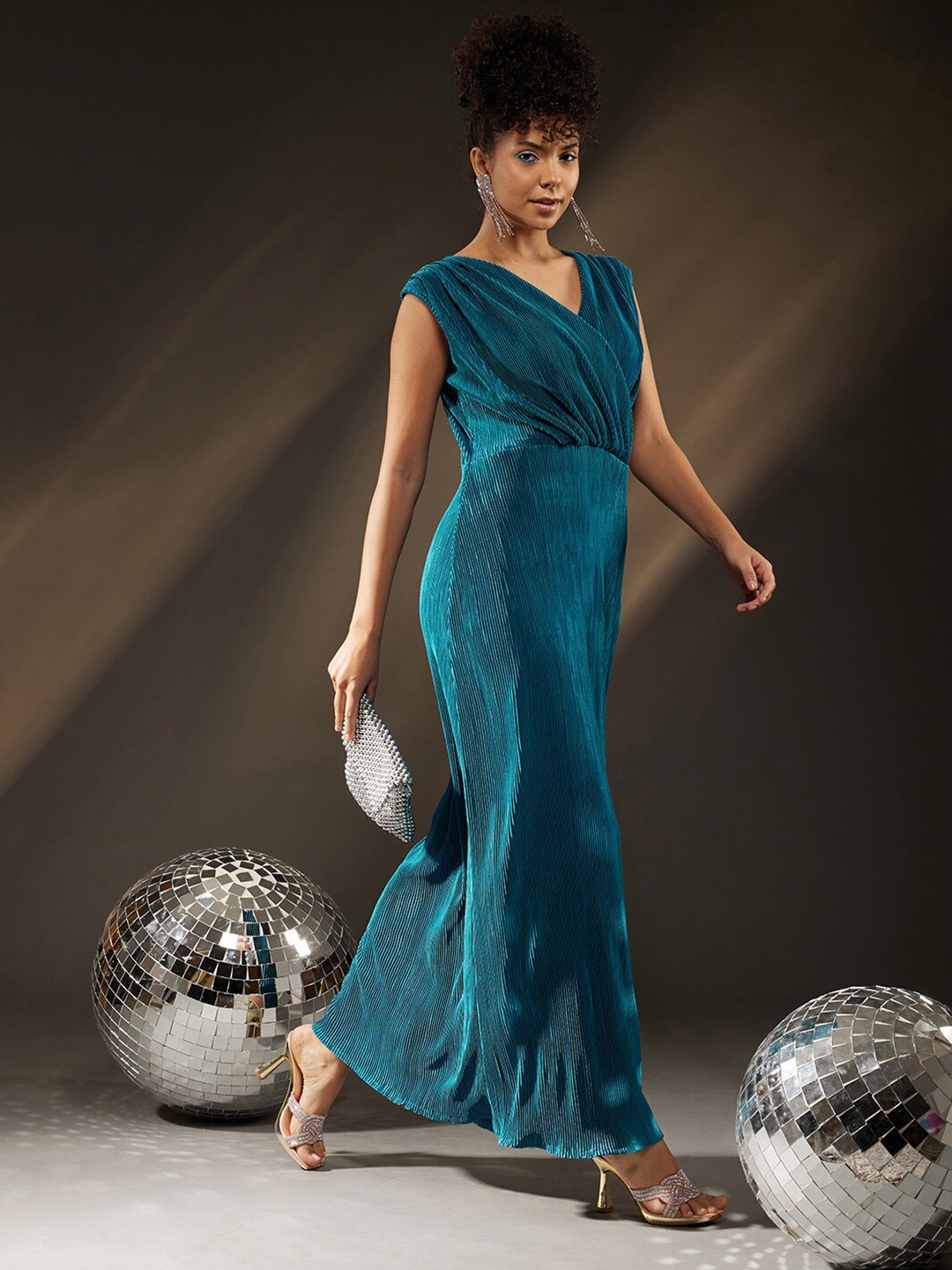 

BAESD V-Neck Satin Maxi Dress, Green