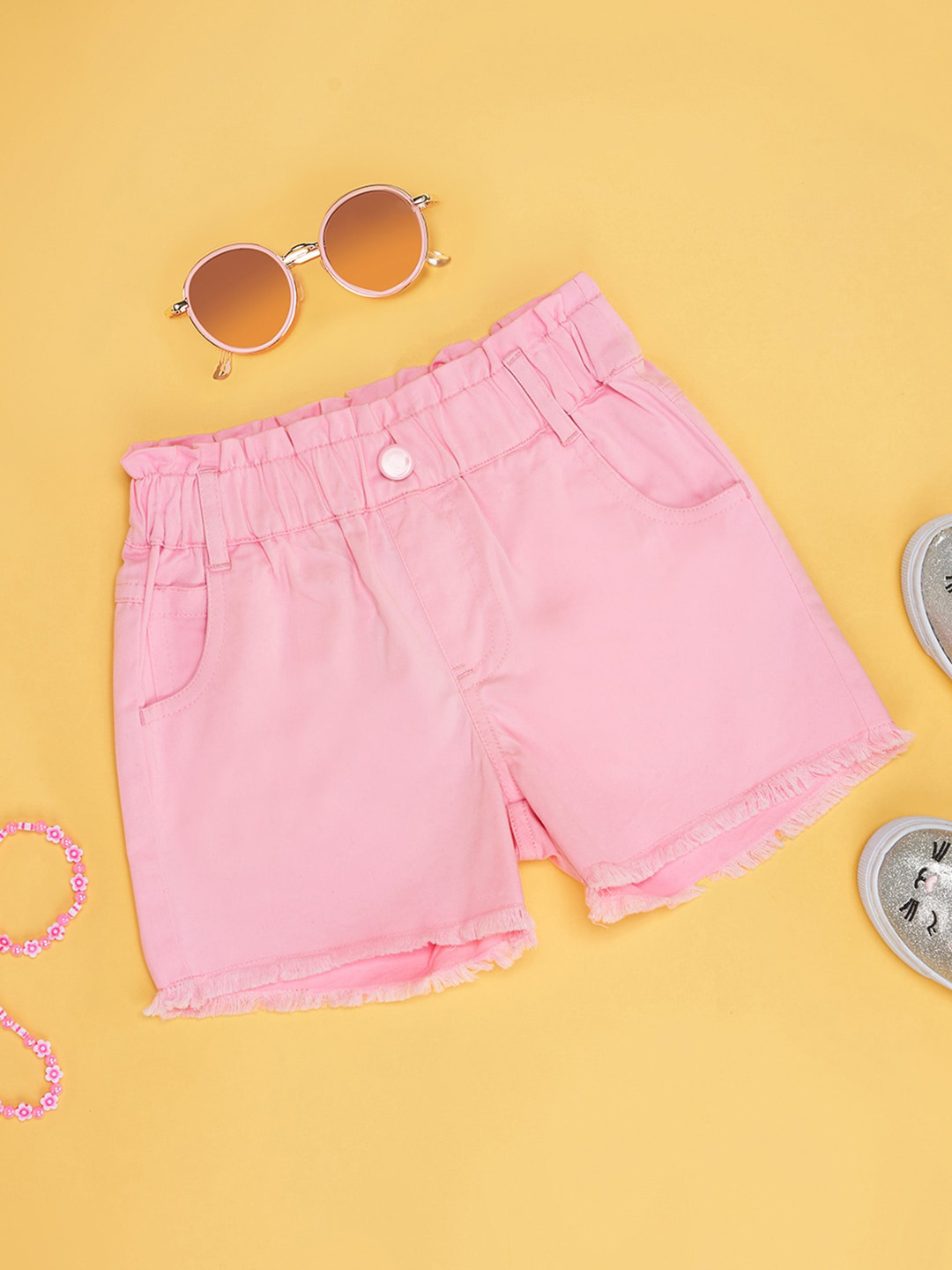 

Pantaloons Junior Girls Cotton Denim Shorts, Pink