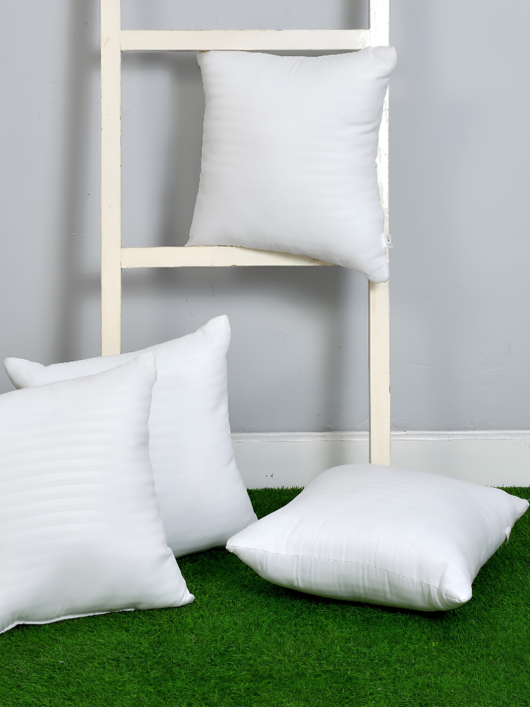 

UrbanArts White 4 Pieces Striped Square Filled Cushions