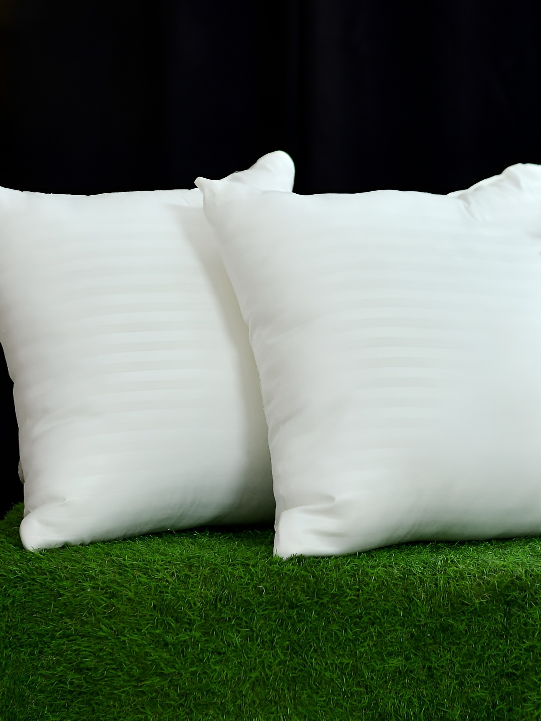

UrbanArts White 2 Pcs Striped Filled Cushion