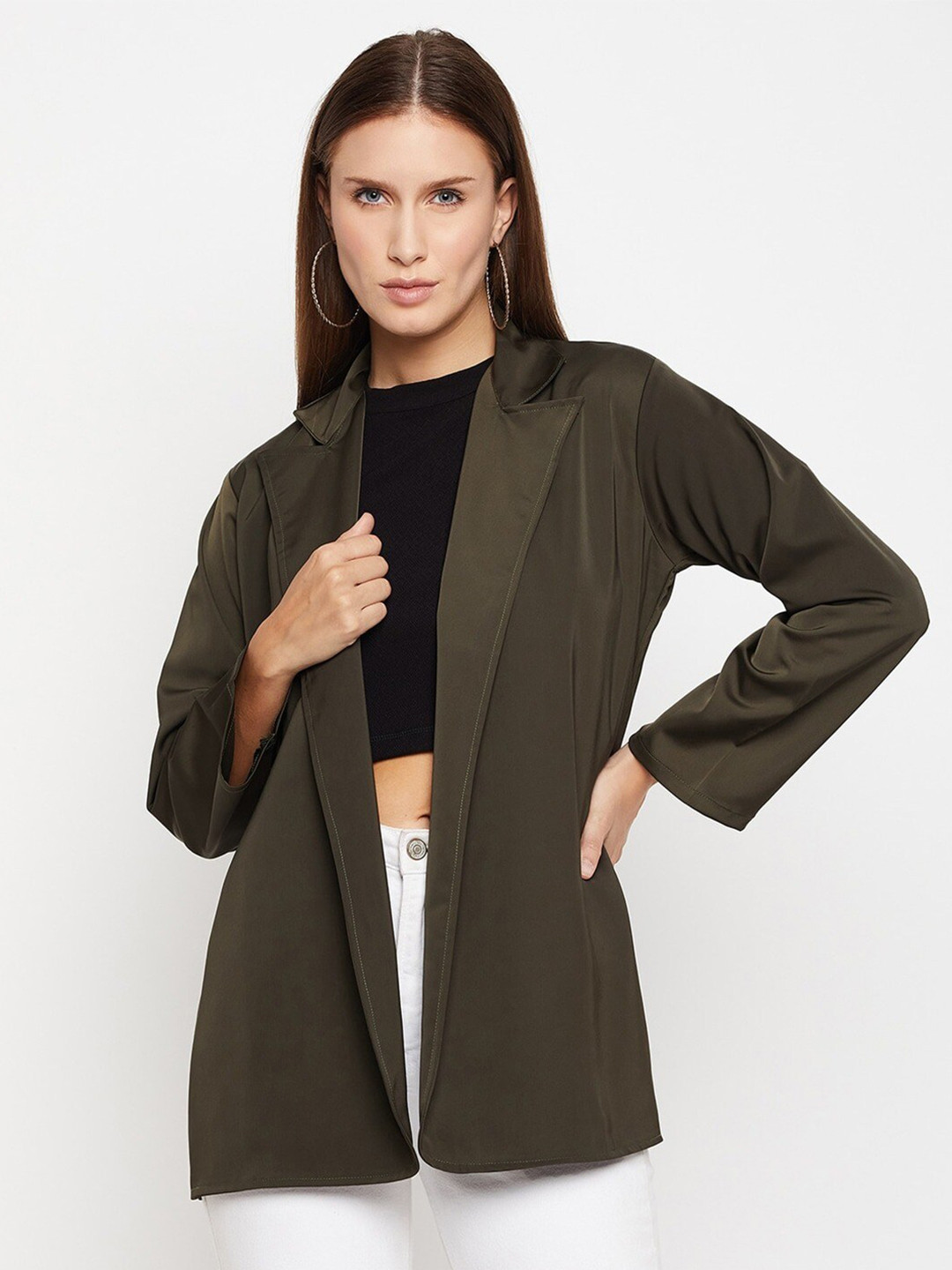 

Fashfun Long Sleeves Open Front Shrug, Green