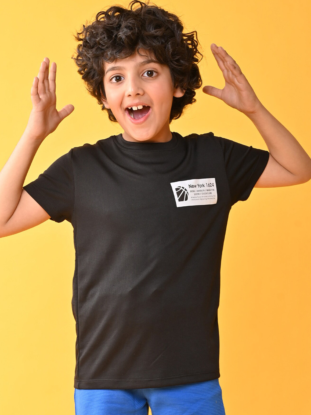 

Anthrilo Boys Typography Printed Cotton T-shirt, Black