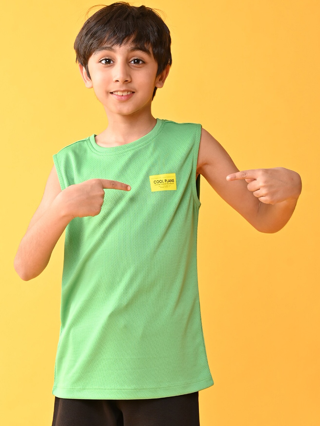 

Anthrilo Boys Typography Printed Sleeveless Cotton T-shirt, Green