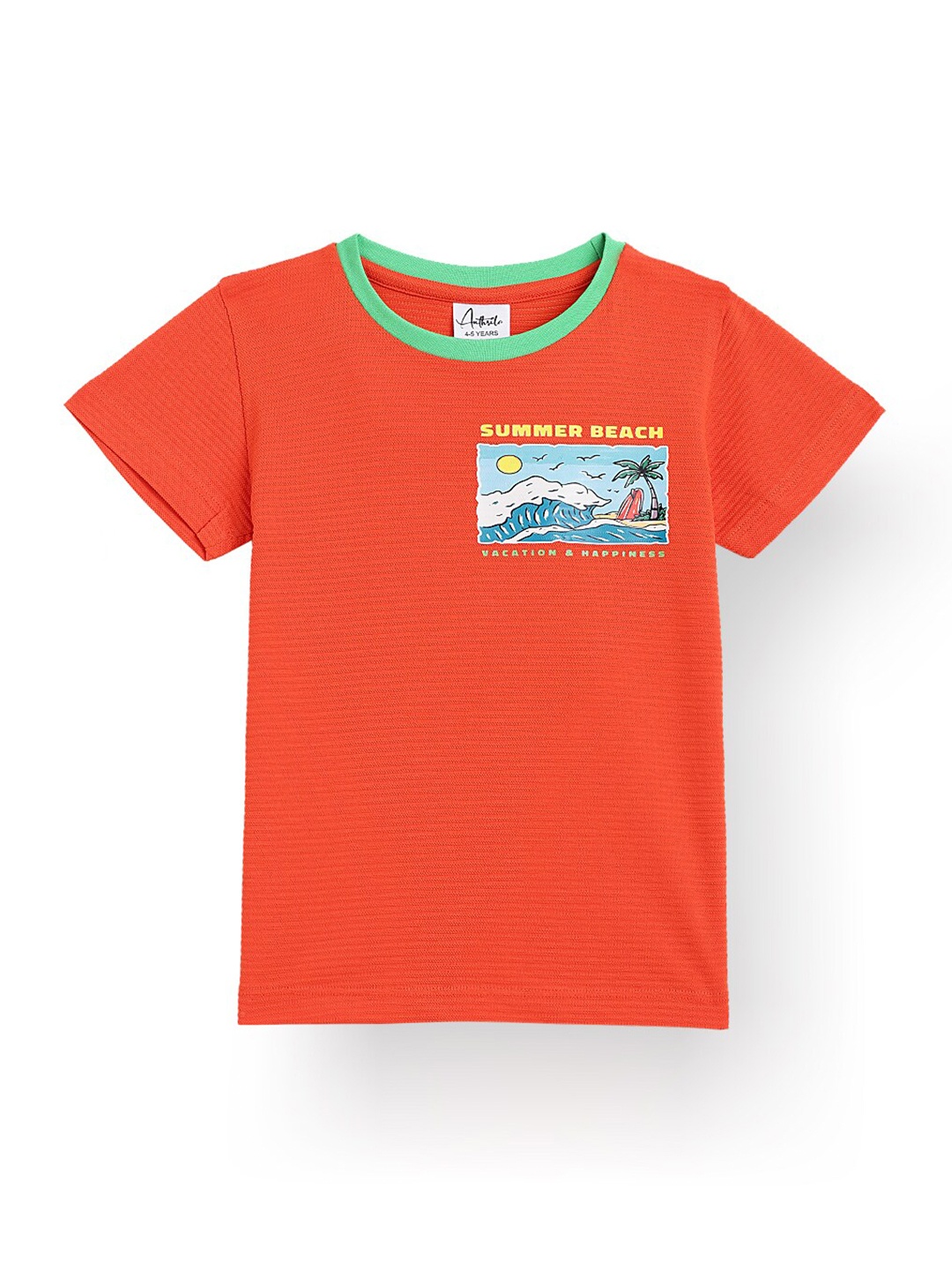

Anthrilo Boys Round Neck Graphic Printed T-shirt, Orange