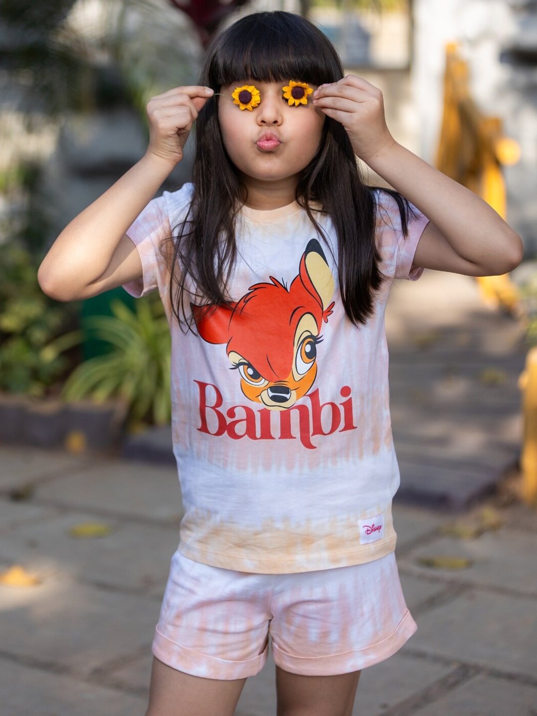 

Girls Disney Bambi Printed Pure Cotton Tie & Dye T-shirt with Shorts, Orange