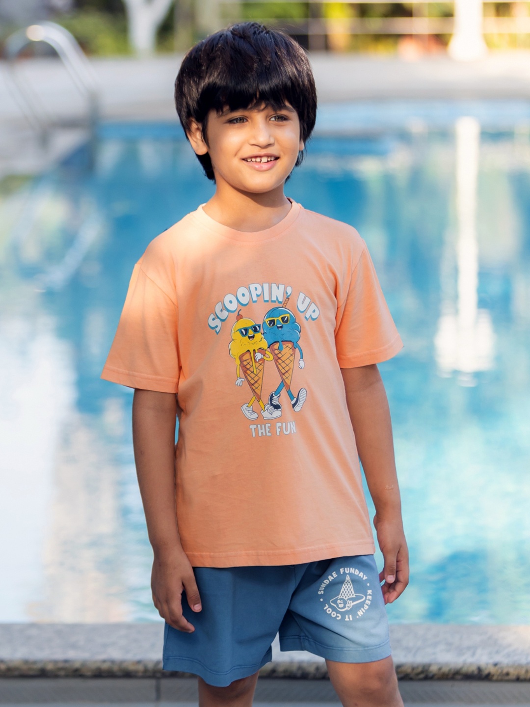 

Nap Chief Kids Printed T-shirt with Shorts, Peach